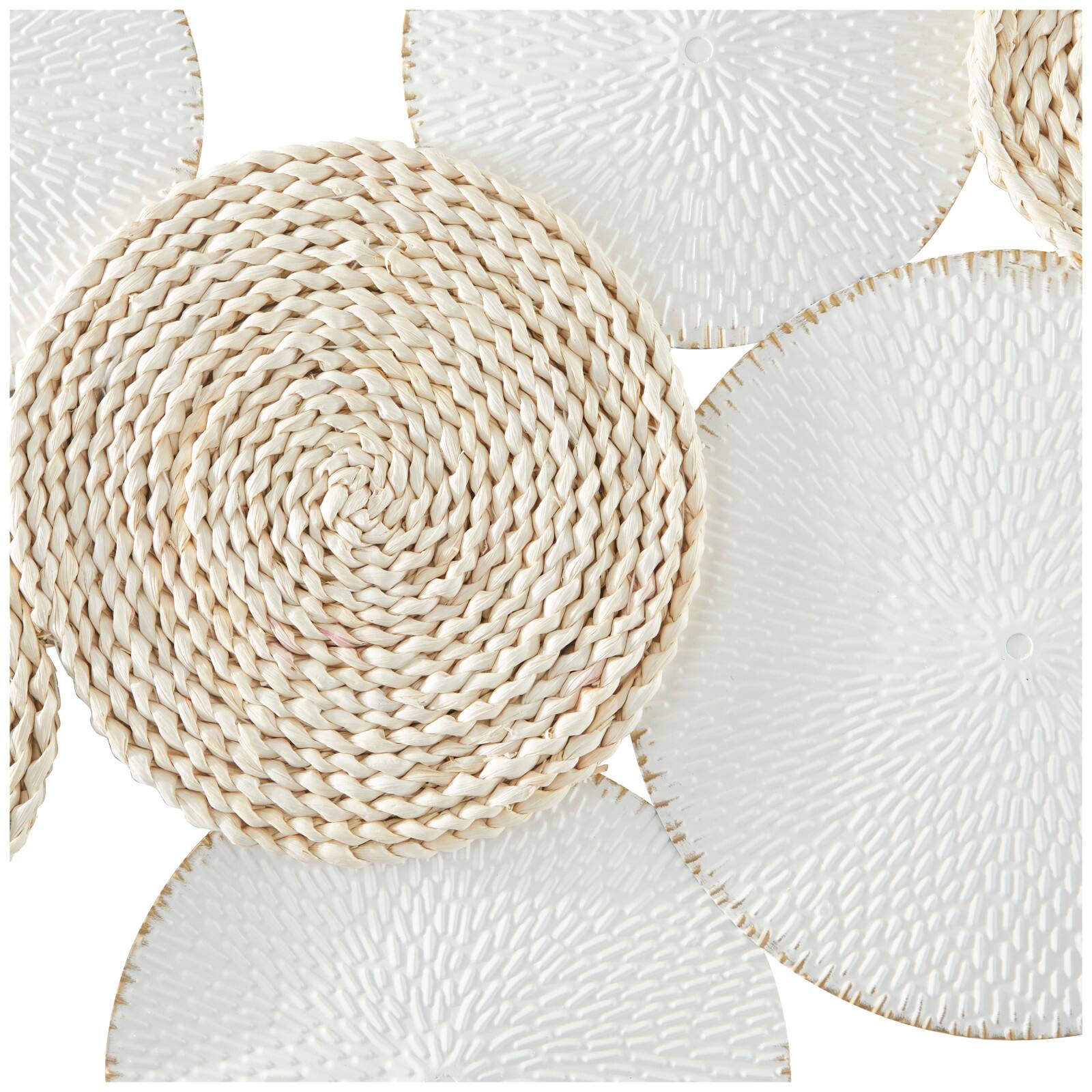 White Metal Rope Design Plate Wall Decor with Textured Pattern 44" x 1" x 26"