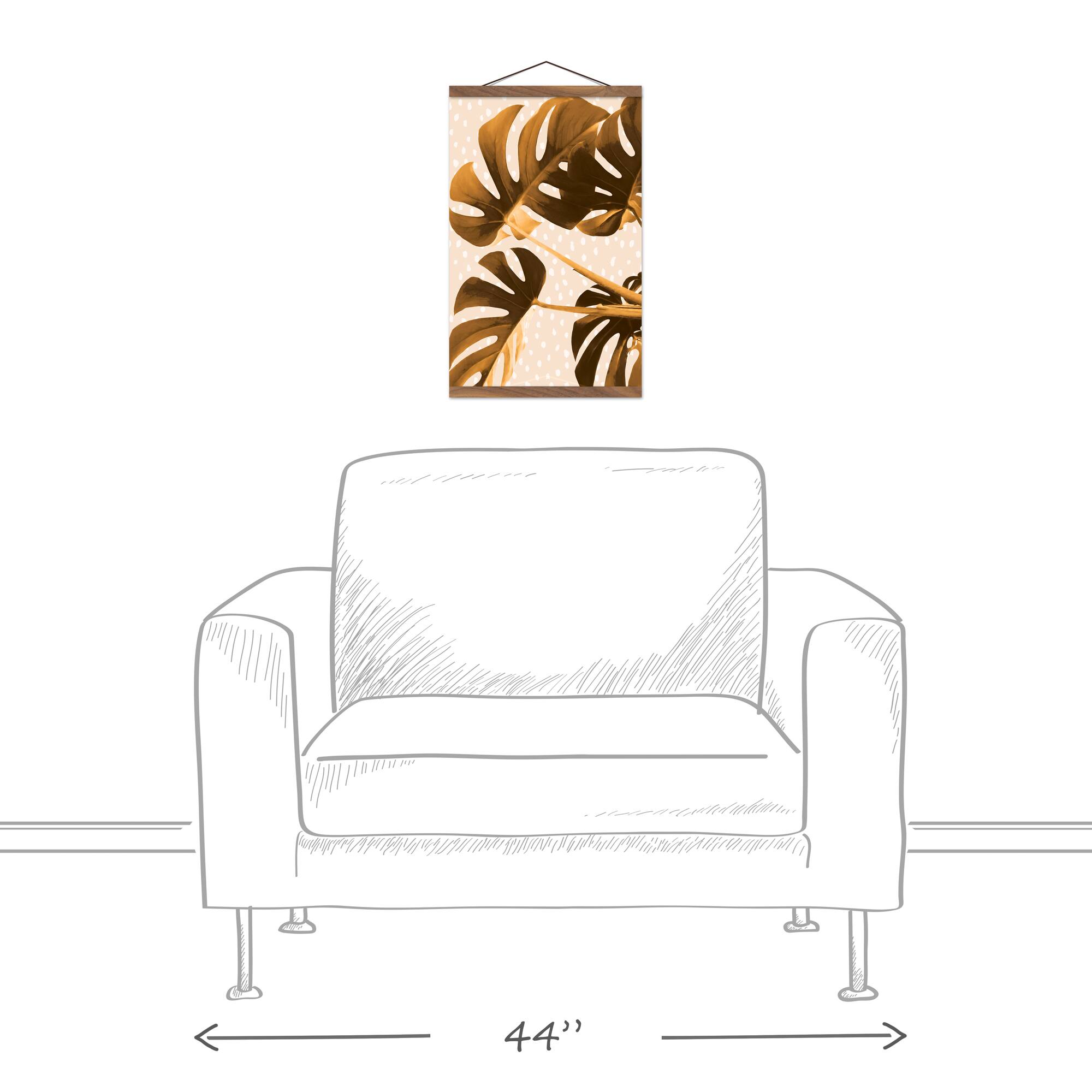 Yellow Dots Monstera 12" x 18" Teak Hanging Canvas