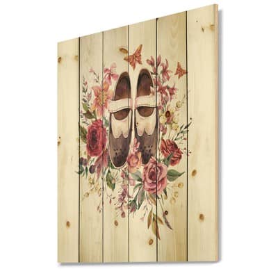 Designart – Vintage Oxford Shoes With Wildflowers – Farmhouse Print on Natural Pine Wood in White | 30″ x 40″ | Michaels