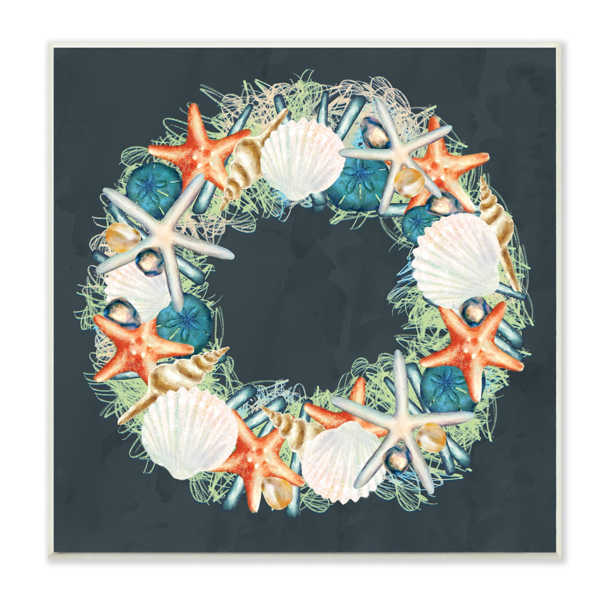 Stupell Industries Starfish and Nautical Sea Shell Wreath, 12&#x22; x 12&#x22;