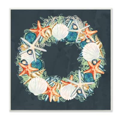 Stupell Industries Starfish and Nautical Sea Shell Wreath, 12