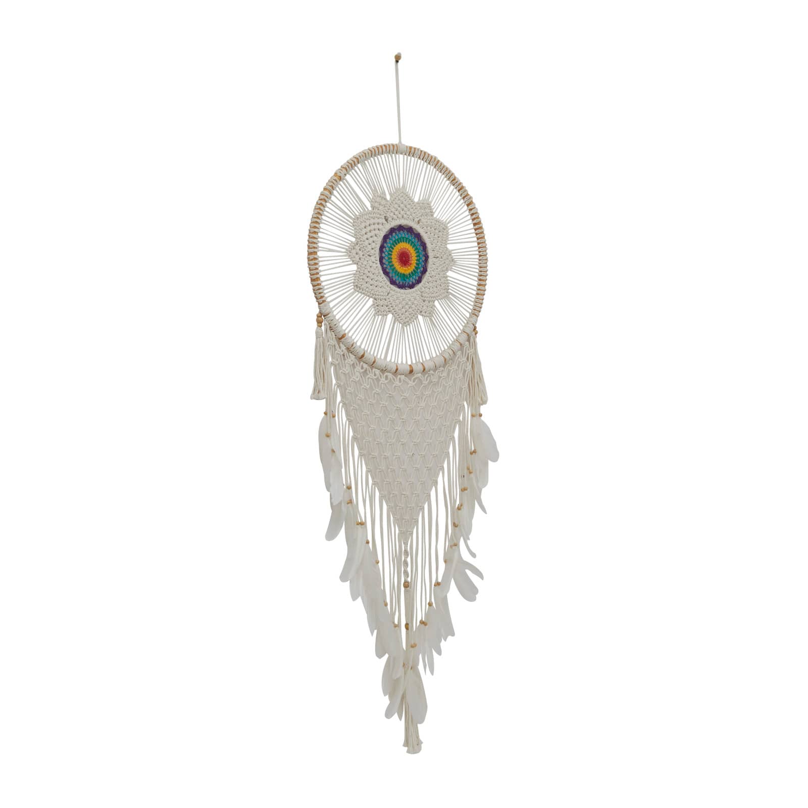 White Cotton Bohemian Dreamcatcher Wall Decor, 21&#x22; x 1&#x22; x 63&#x22;