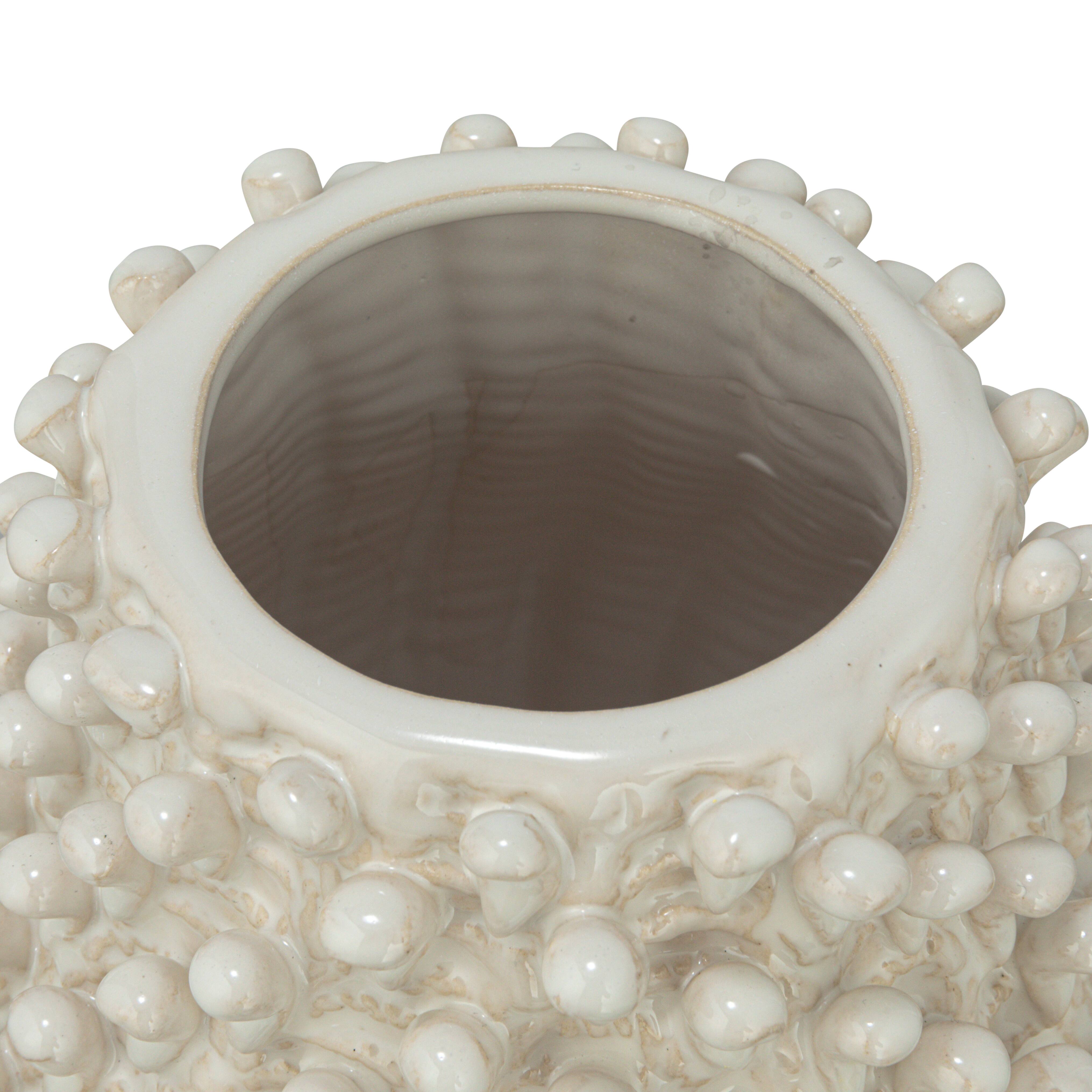 Hello Honey® 10" Cream Round Embossed Stoneware Formed Vase