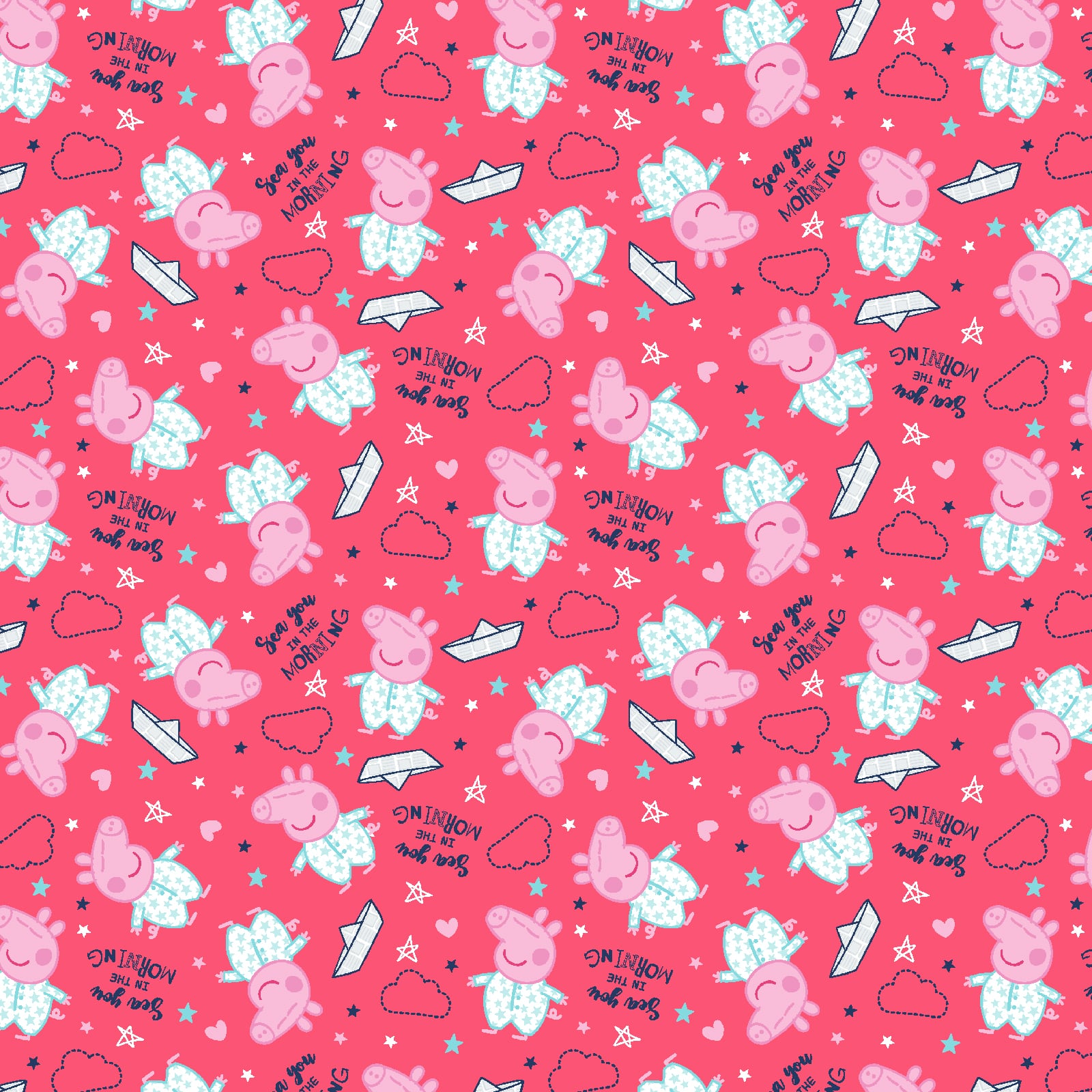 Peppa Pig Coral Sea You in The Morning Cotton Fabric