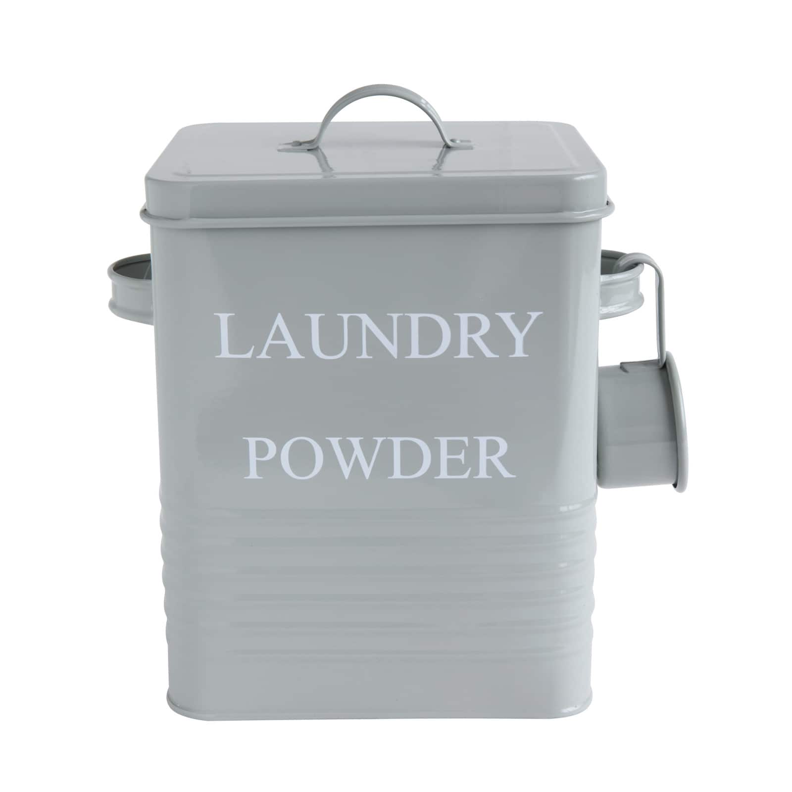 Gray Metal Laundry Powder Container with Lid &#x26; Scoop