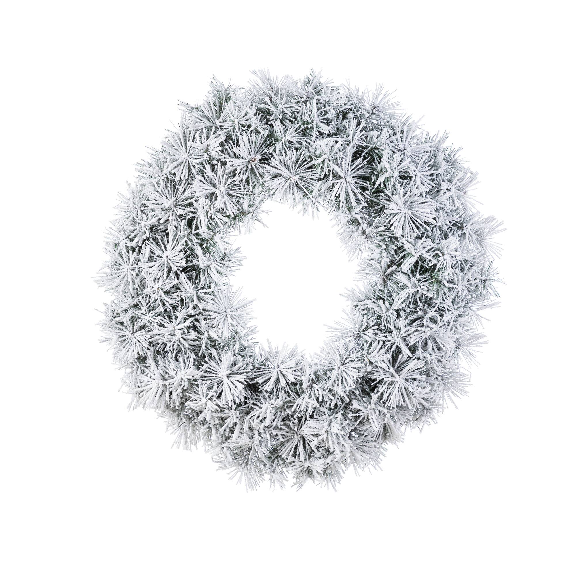 Glitzhome® 24"D Pre-Lit Snow Flocked Greenery Pine Christmas Wreath, Multicolor LED Lights and Timer