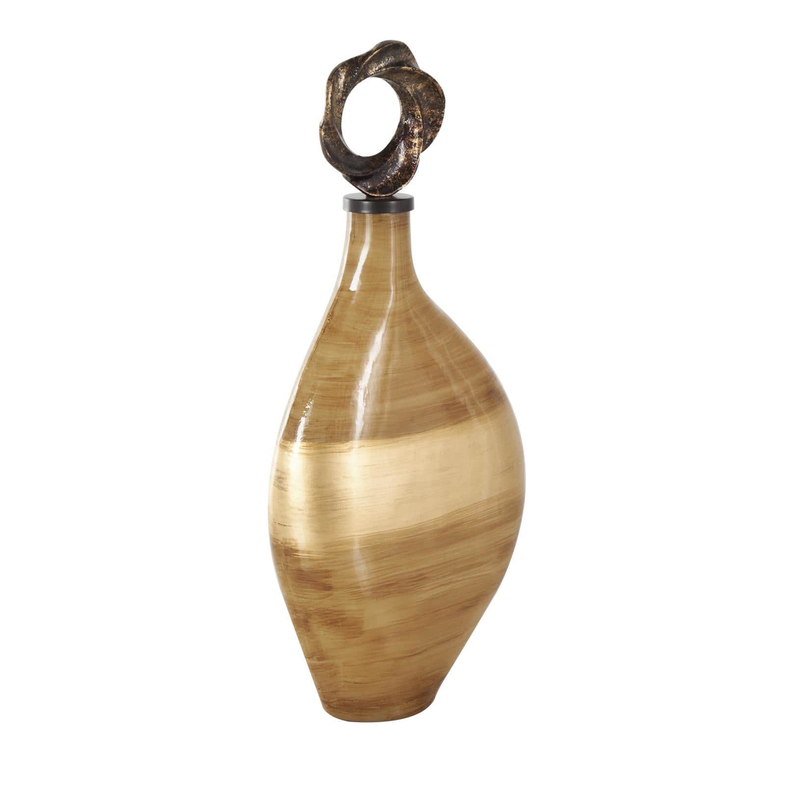 19" Light Brown, Gold & Bronze Glass Brushed Ombre Decorative Jars with Ring Top