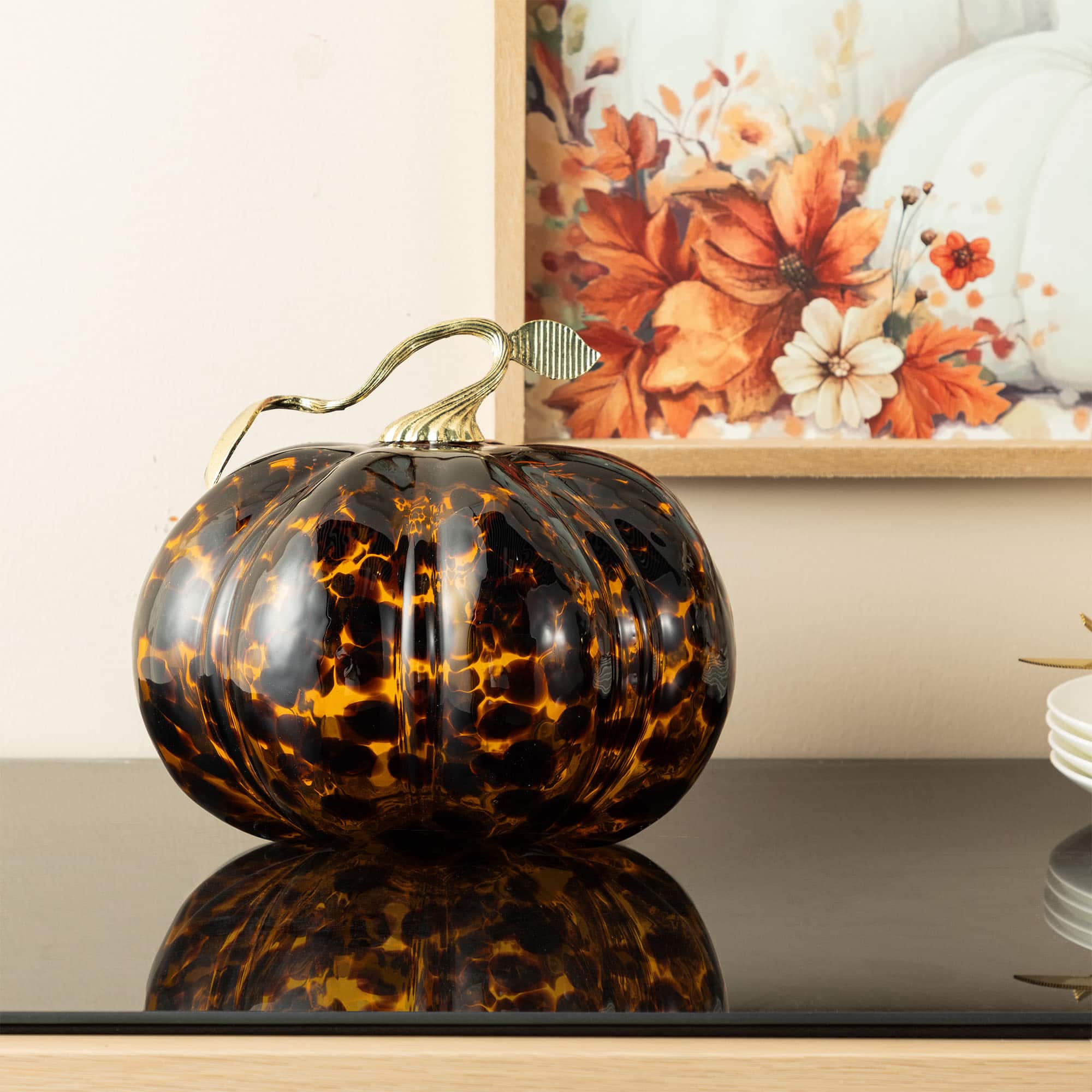 Glitzhome&#xAE; Amber Dots Glass Pumpkin