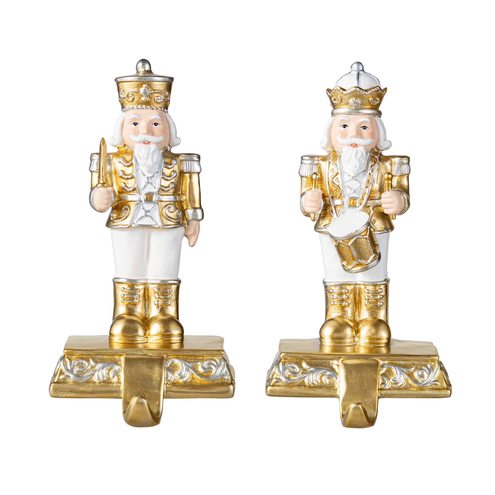 Glitzhome&#xAE; Christmas Resin Nutcracker Stocking Holder Set