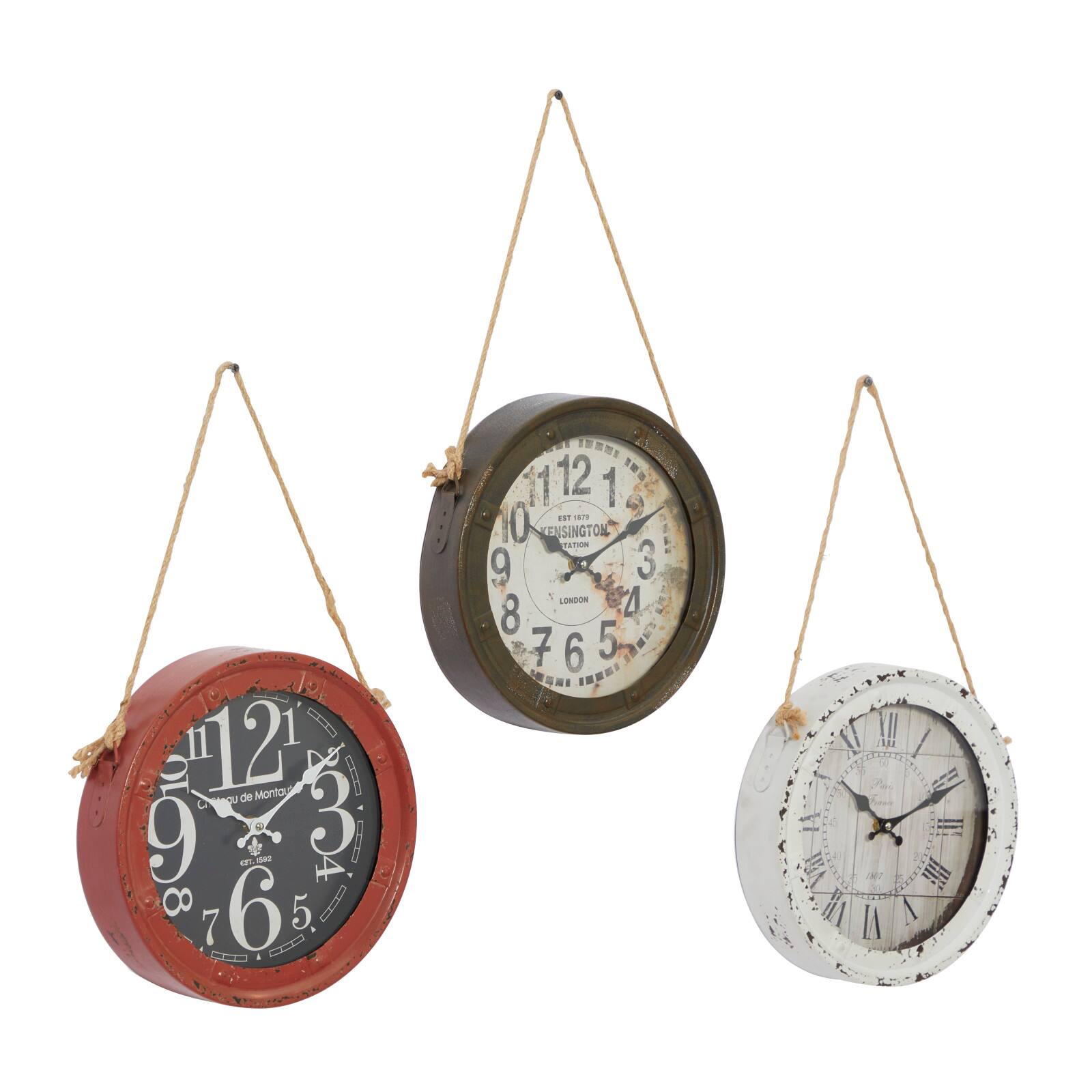 Set of 3 White Metal Vintage Wall Clock, 11&#x22;