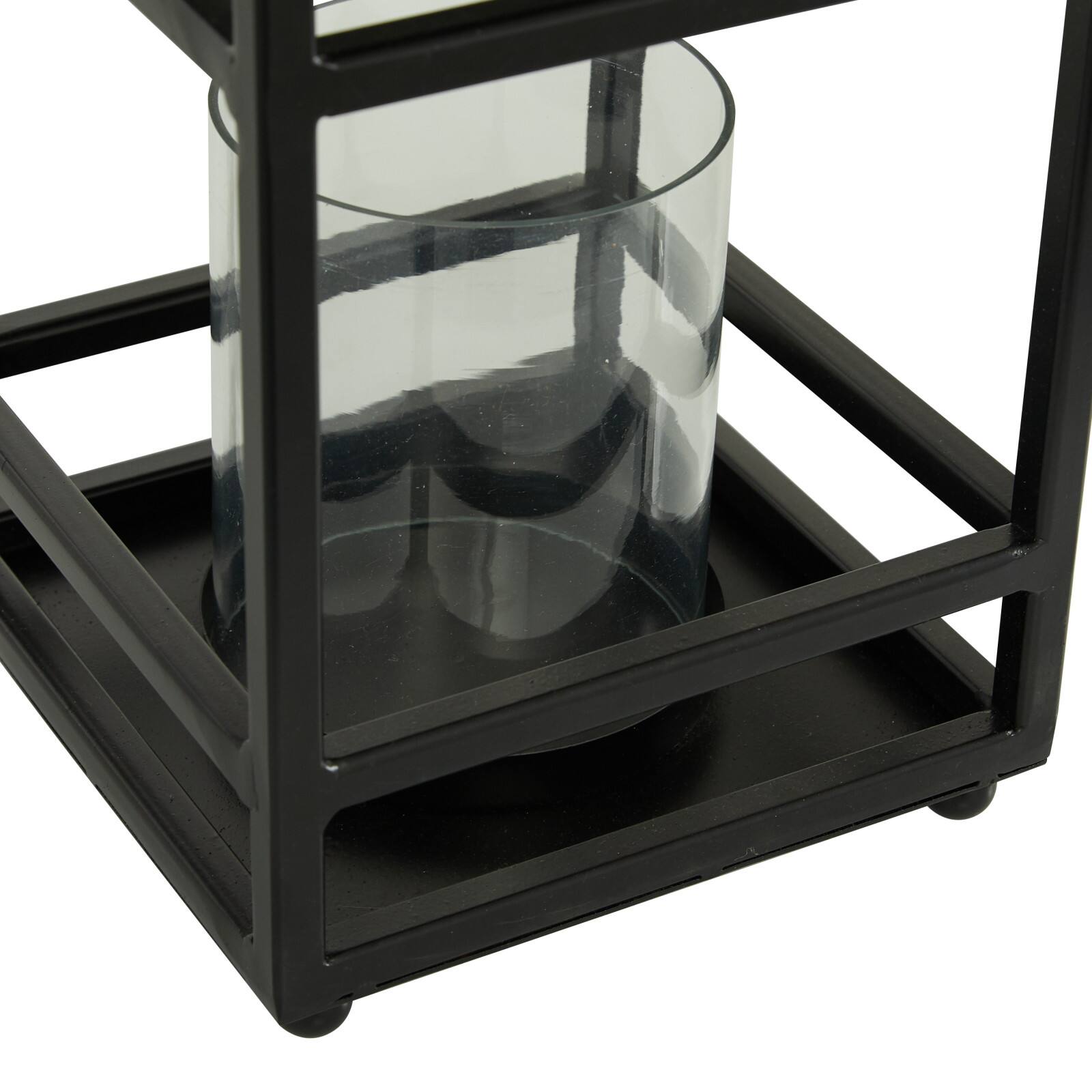 Black Iron Contemporary Candle Holder Lantern, 16" x 8" x 8"
