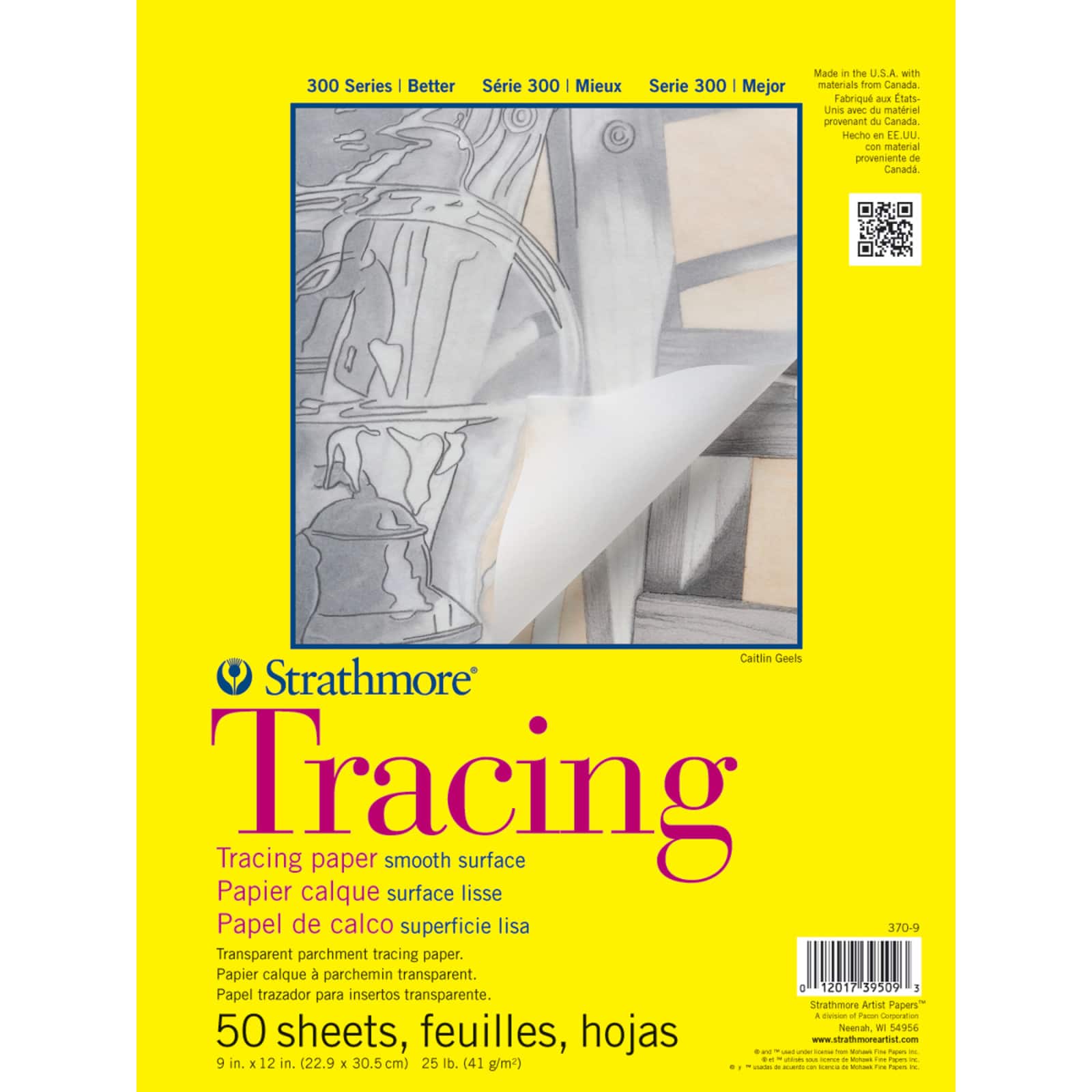 Strathmore Tracing Paper Pad, 300 Series, Tape-Bound, 50 Sheets, 9" x 12"