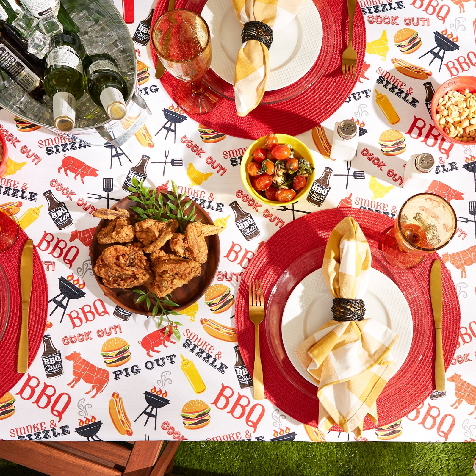 BBQ Fun Print Outdoor Tablecloth 60" x 120"