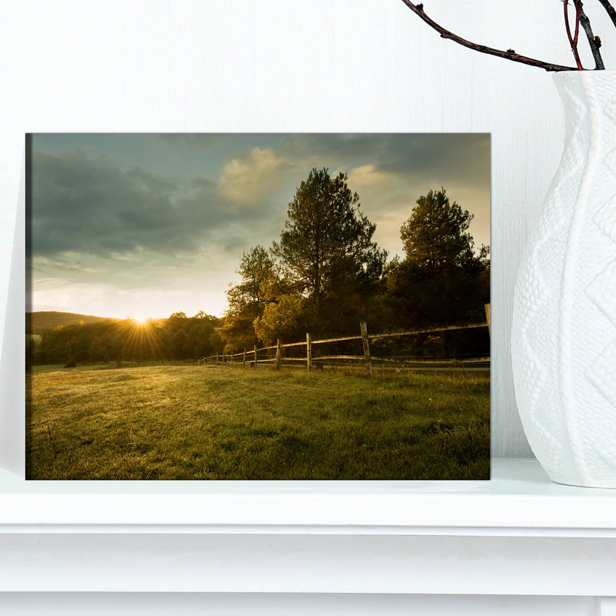 Designart - Beautiful Sunrise in the farm - Landscape Canvas Art Print