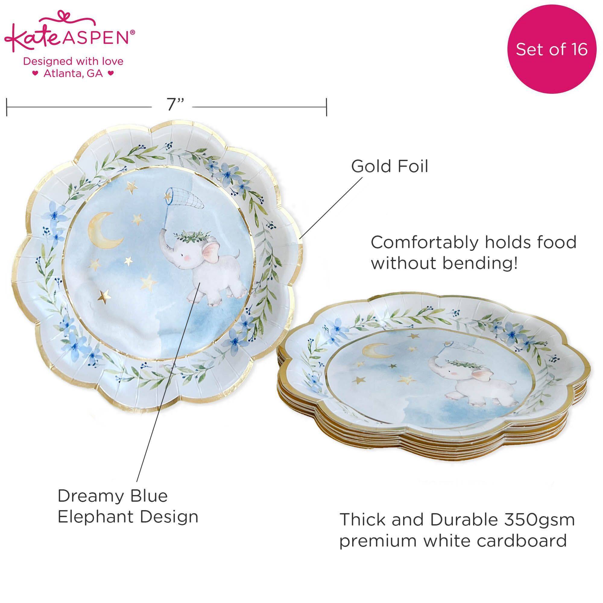 Kate Aspen® 7" Blue Elephant Baby Shower Premium Paper Plates, 16ct.