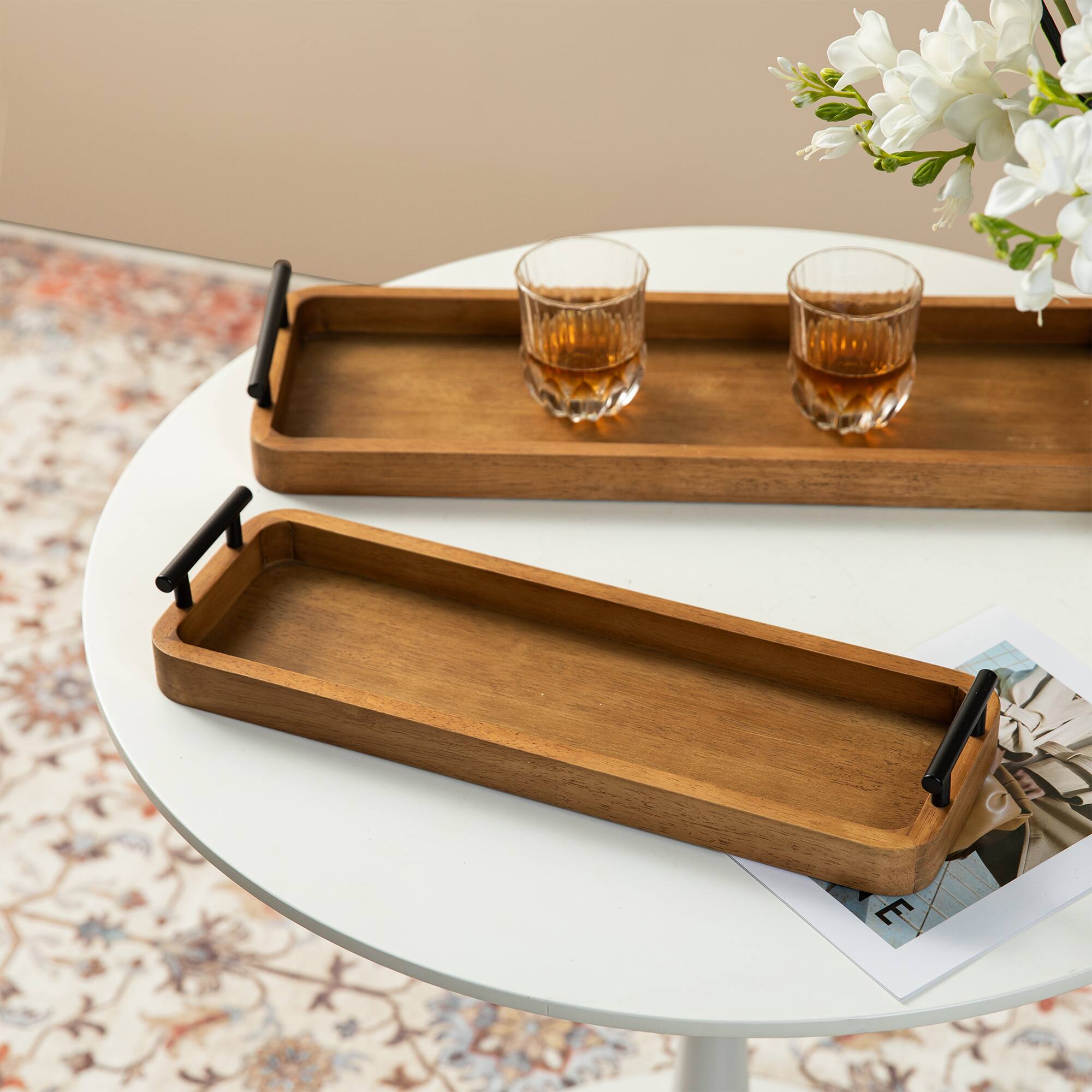Glitzhome&#xAE; Rectangle Acacia Wood Trays Set