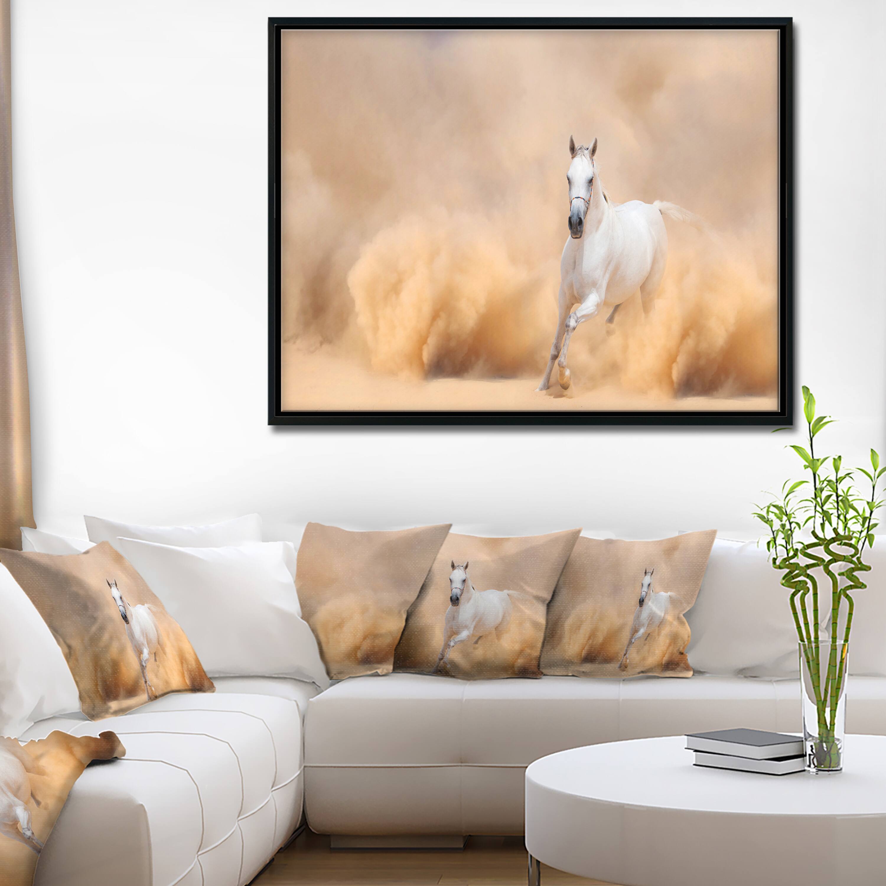 Designart - Arabian Horse in Desert Storm - Photography Framed Canvas Art Print