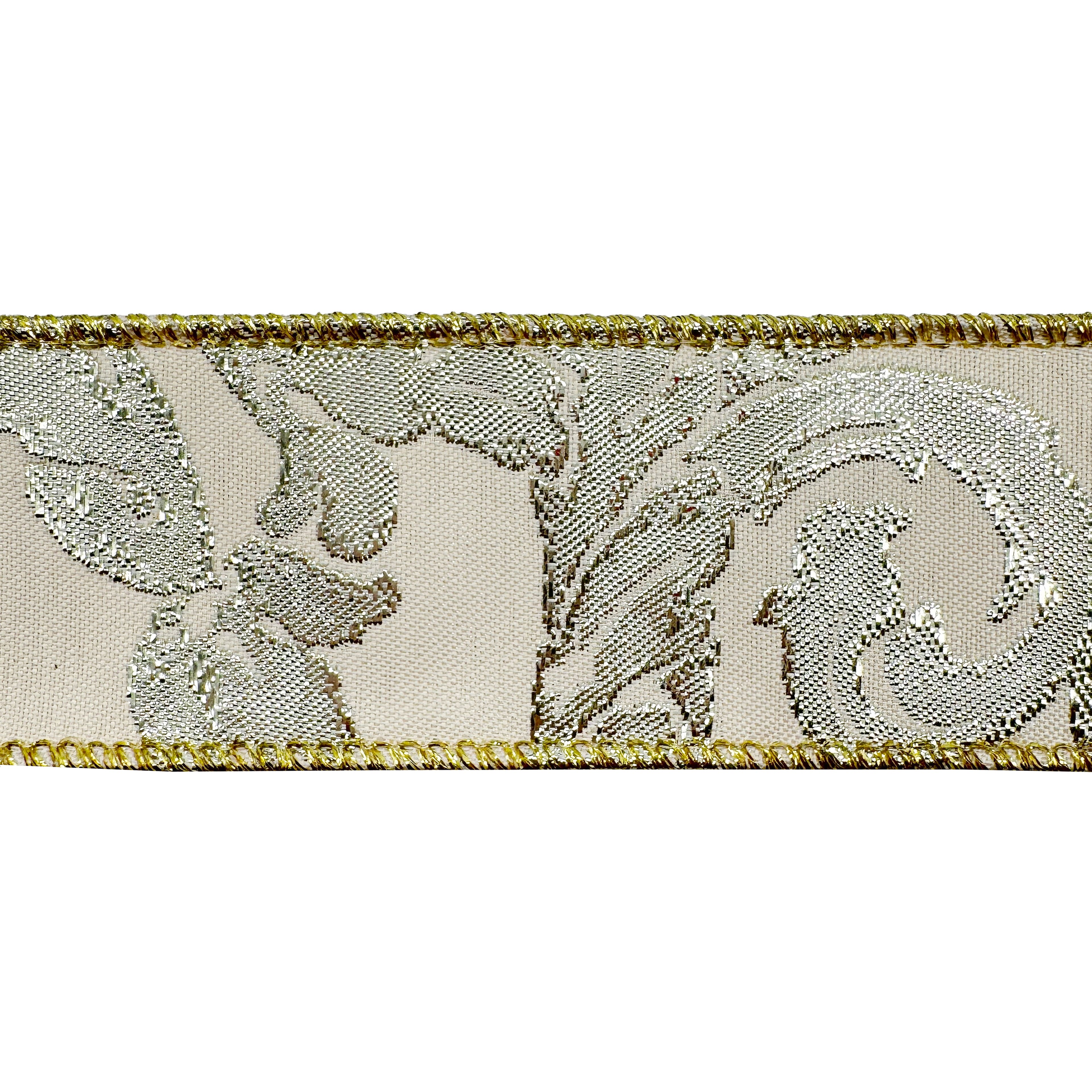 1.5&#x22; x 30ft. Cream &#x26; Silver Jacquard Scroll Wired Ribbon by Celebrate It&#xAE;