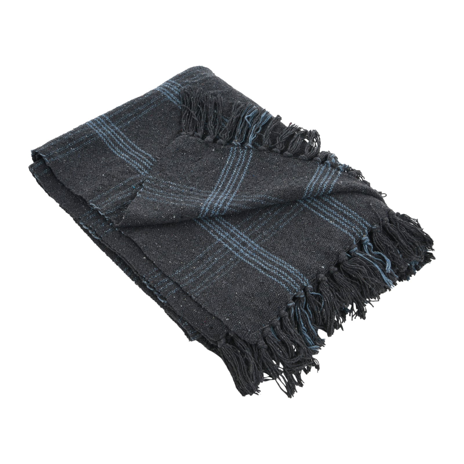 Plaid Recycled Cotton Blend Throw Blanket with Fringe