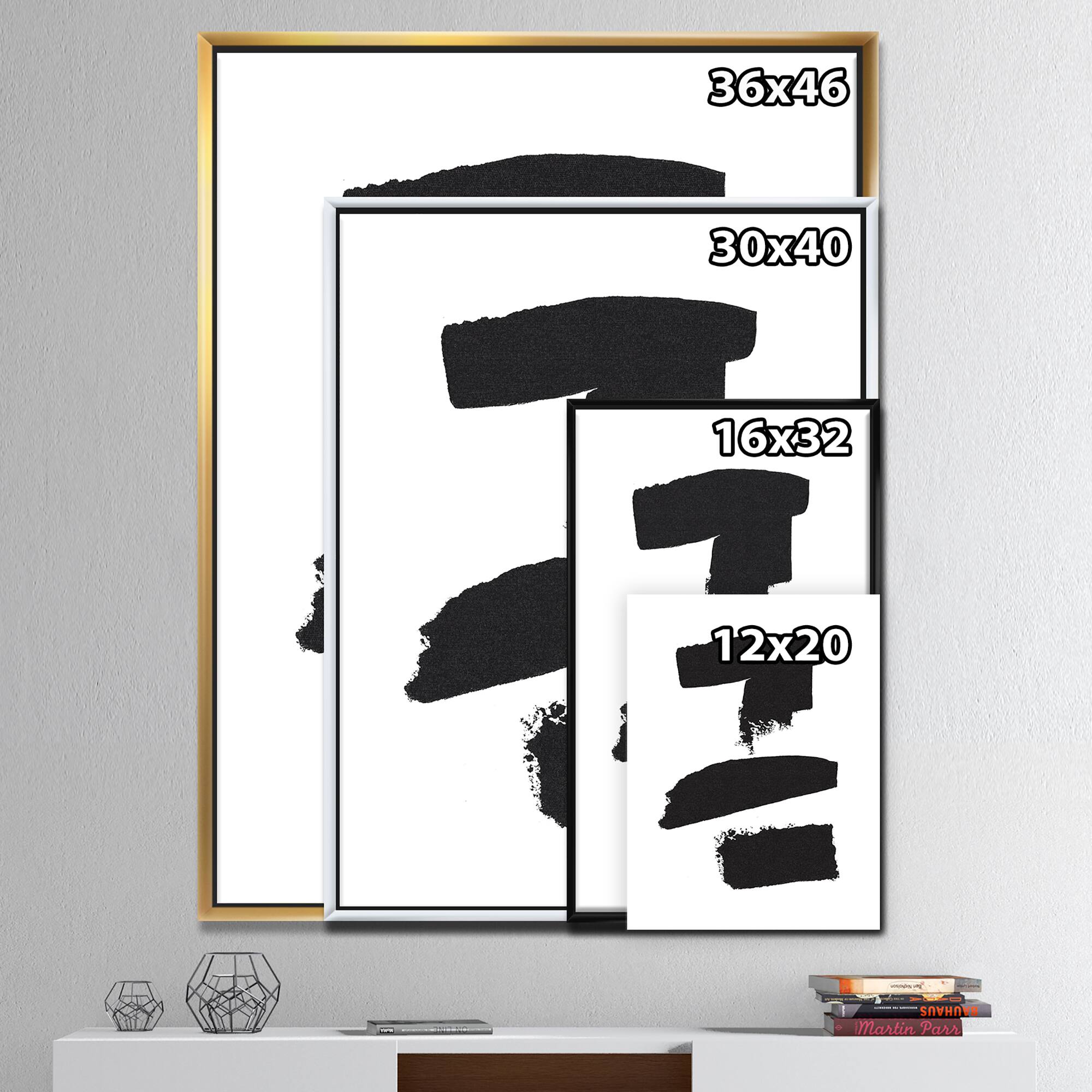 Designart - Black and White Geometric Company I - Mid-Century Modern Canvas in Gold Frame