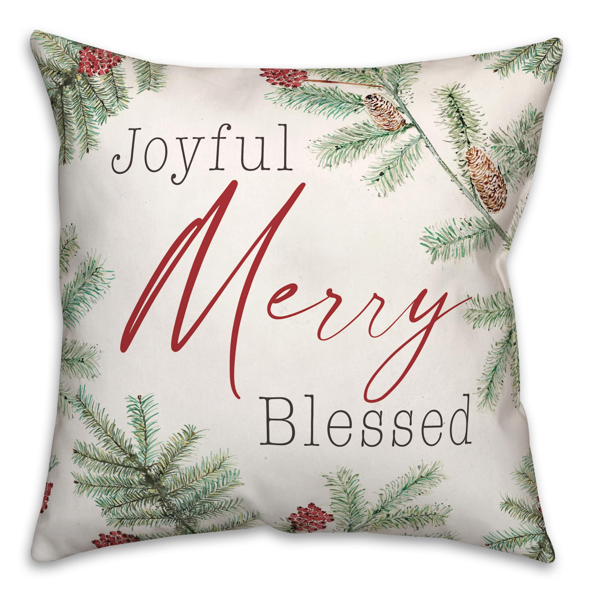Joyful Merry Blessed 18x18 Throw Pillow