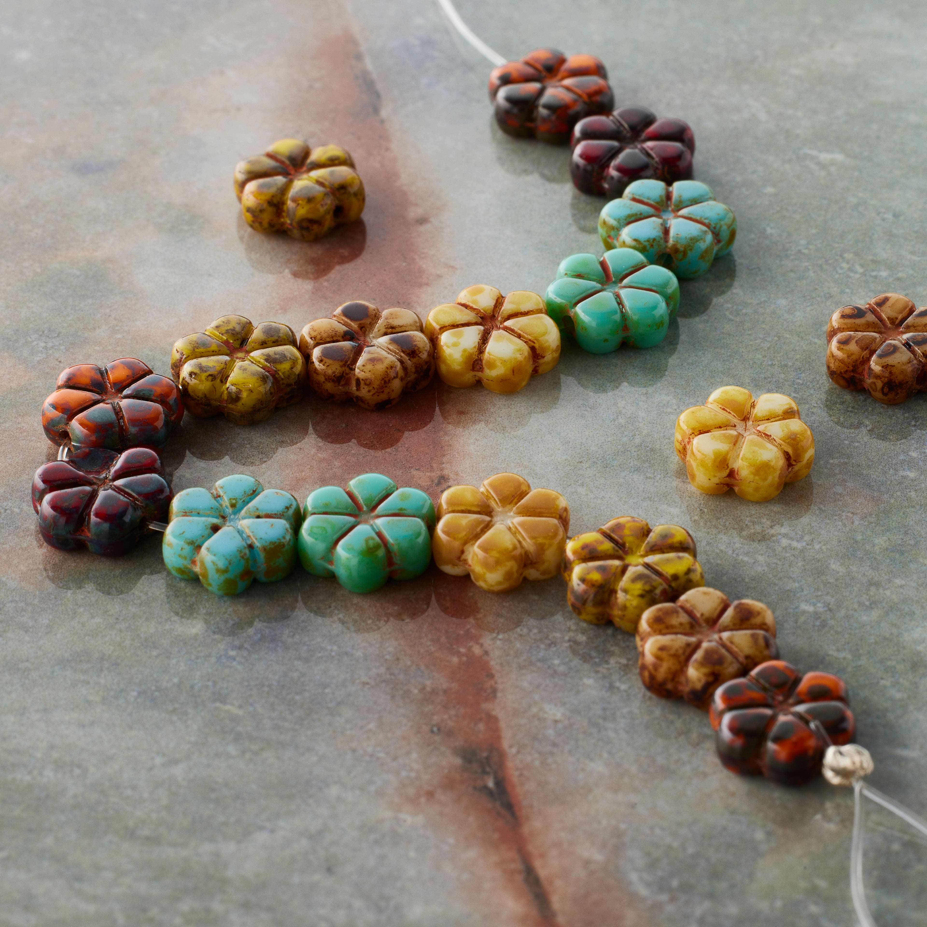 6 Packs: 18 ct. (108 total) Autumn Czech Glass Flower Beads, 10.6mm by Bead Landing™