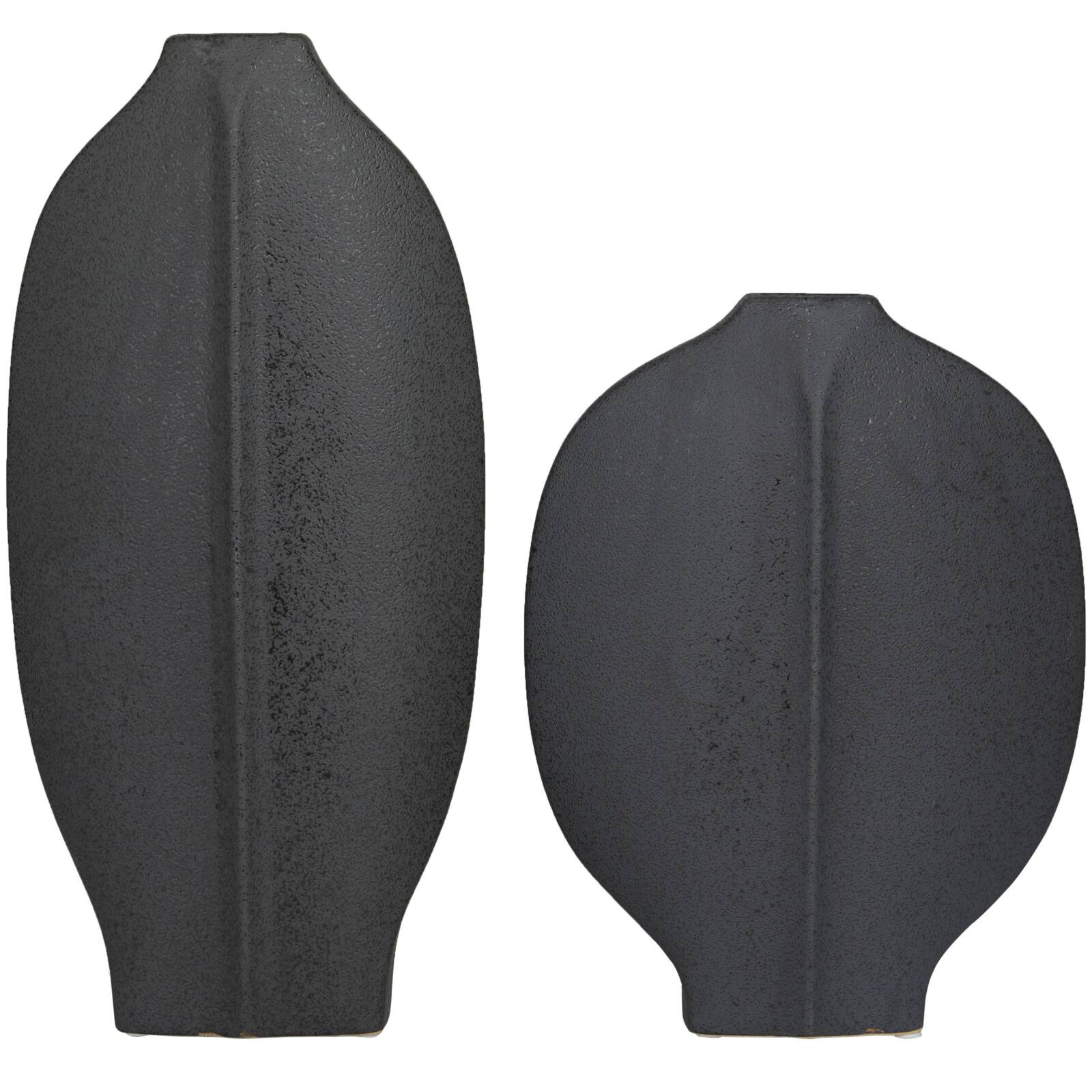 CosmoLiving by Cosmopolitan Black Ceramic Textured Vase Set of 2 18", 13"