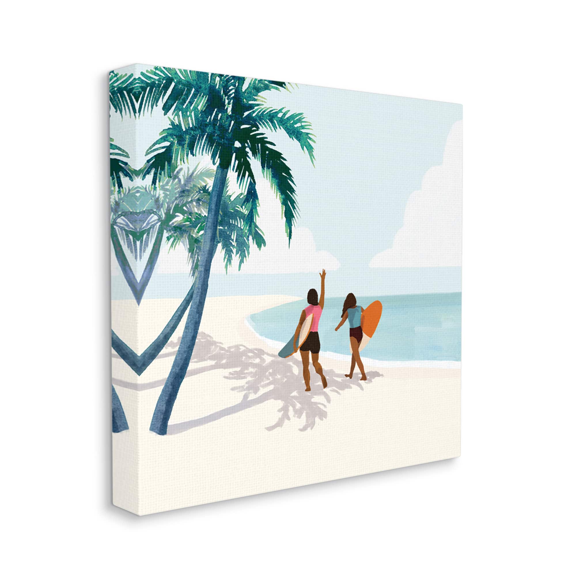 Stupell Industries Women with Surfboards under Coastal Palm Trees Canvas Wall Art