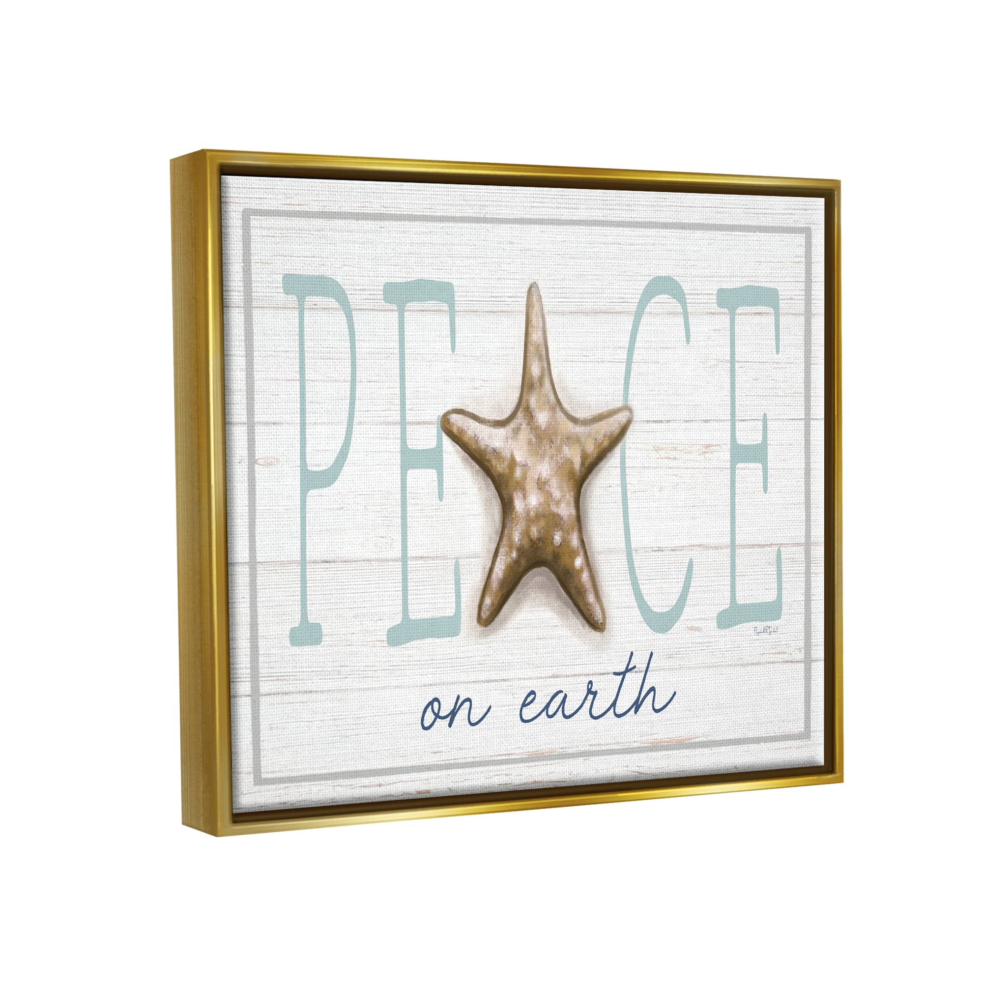 Stupell Industries Peace On Earth Starfish Sign Framed Floater Canvas Wall Art