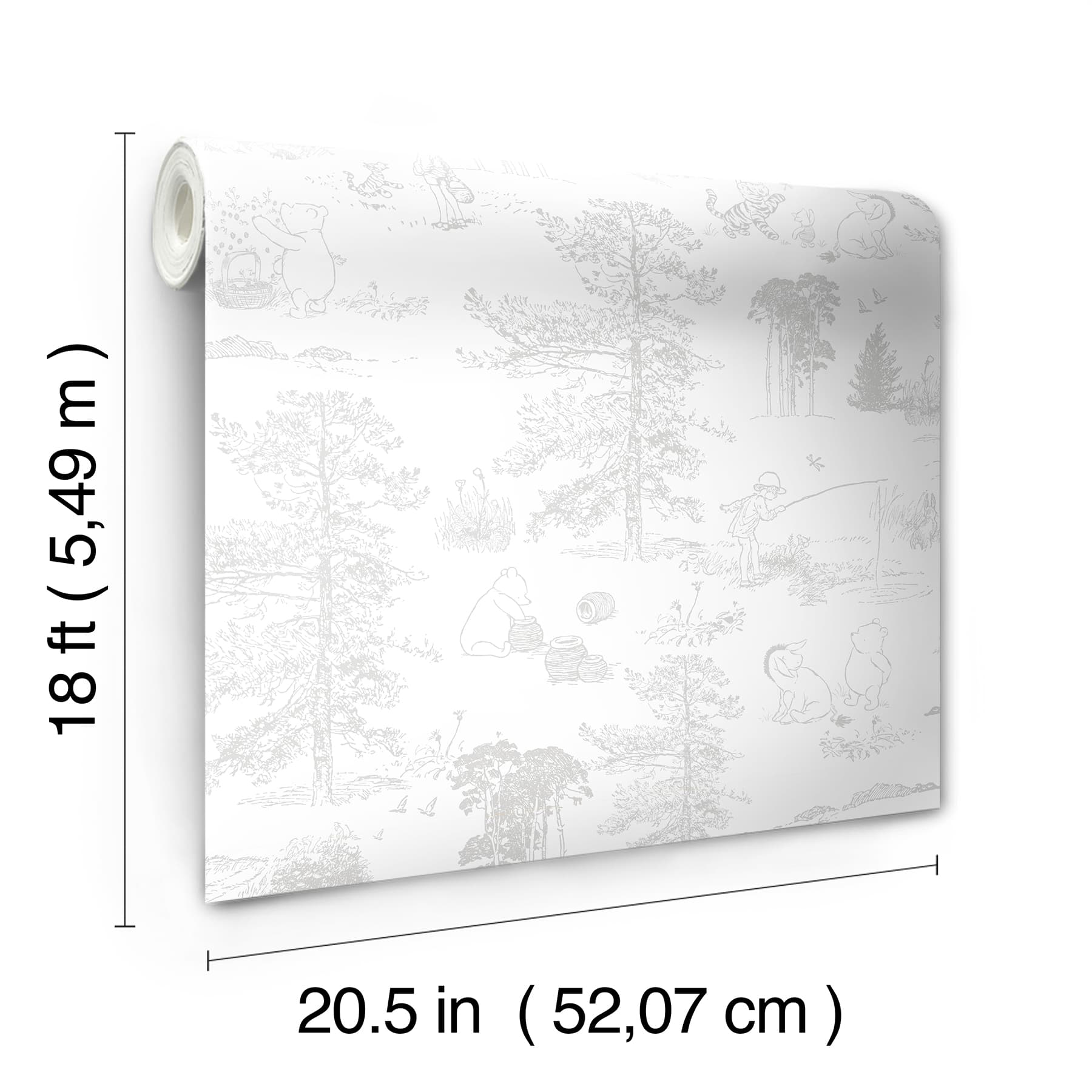 RoomMates Winnie The Pooh Gray Toile Peel &#x26; Stick Wallpaper