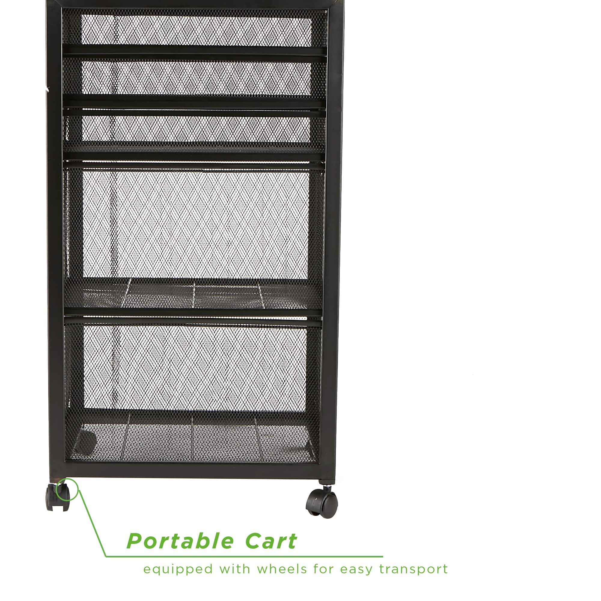 Mind Reader Black 5-Drawer Rolling File Cabinet