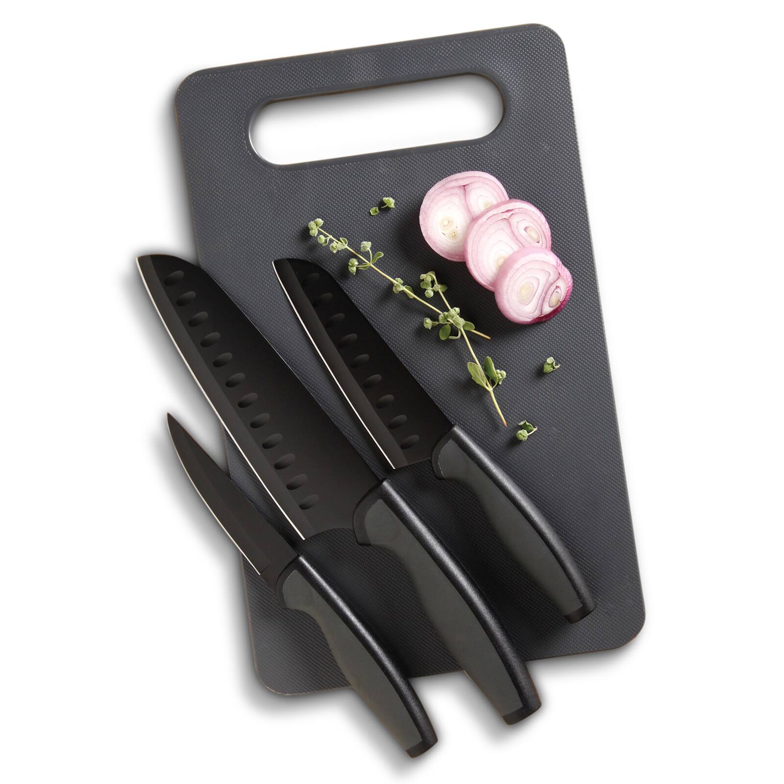 Oster Slice Craft 4-Piece Black Cutlery Knife Set with Cutting Board