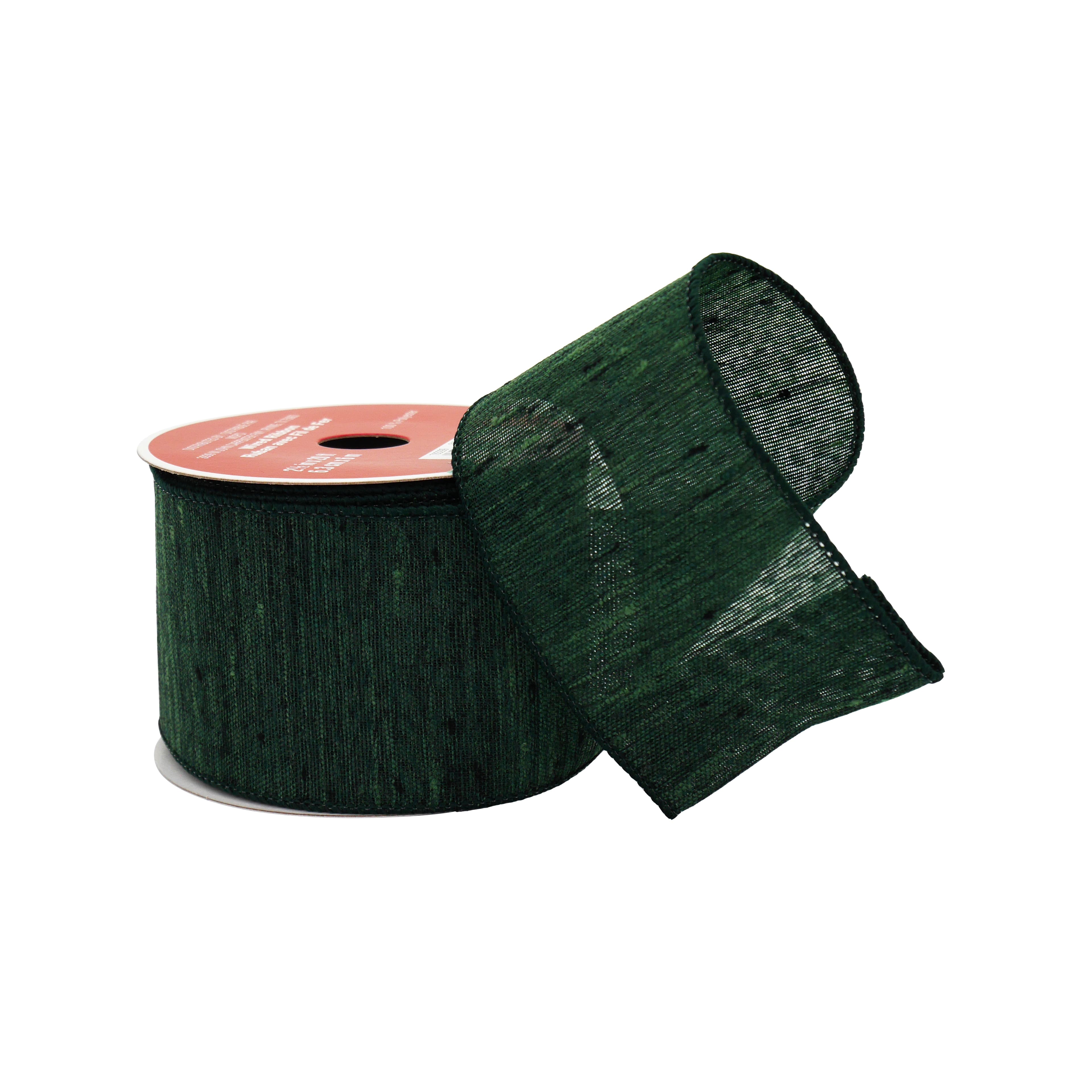2.5&#x22; x 20ft. Green Wired Faux Linen Ribbon by Celebrate It&#xAE;