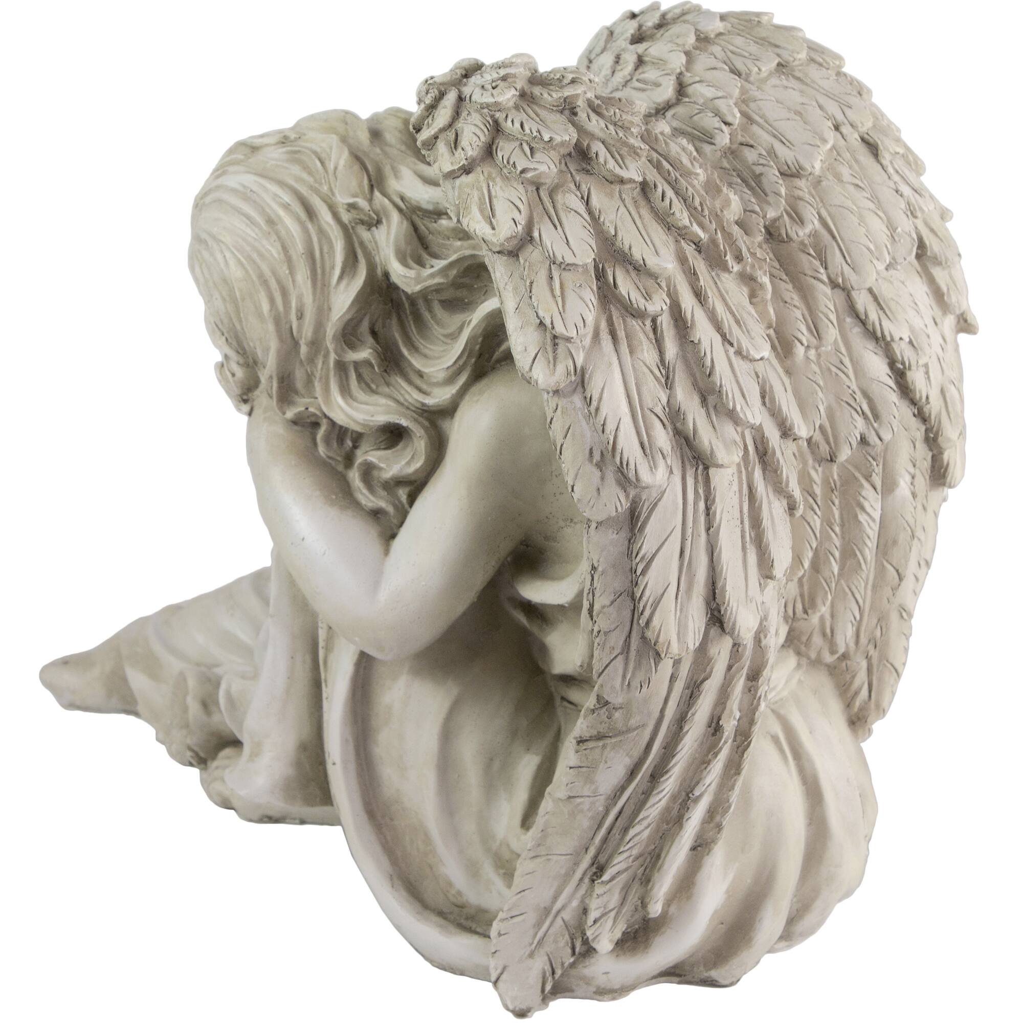 17&#x22; Gray Resting Angel Outdoor Garden Statue