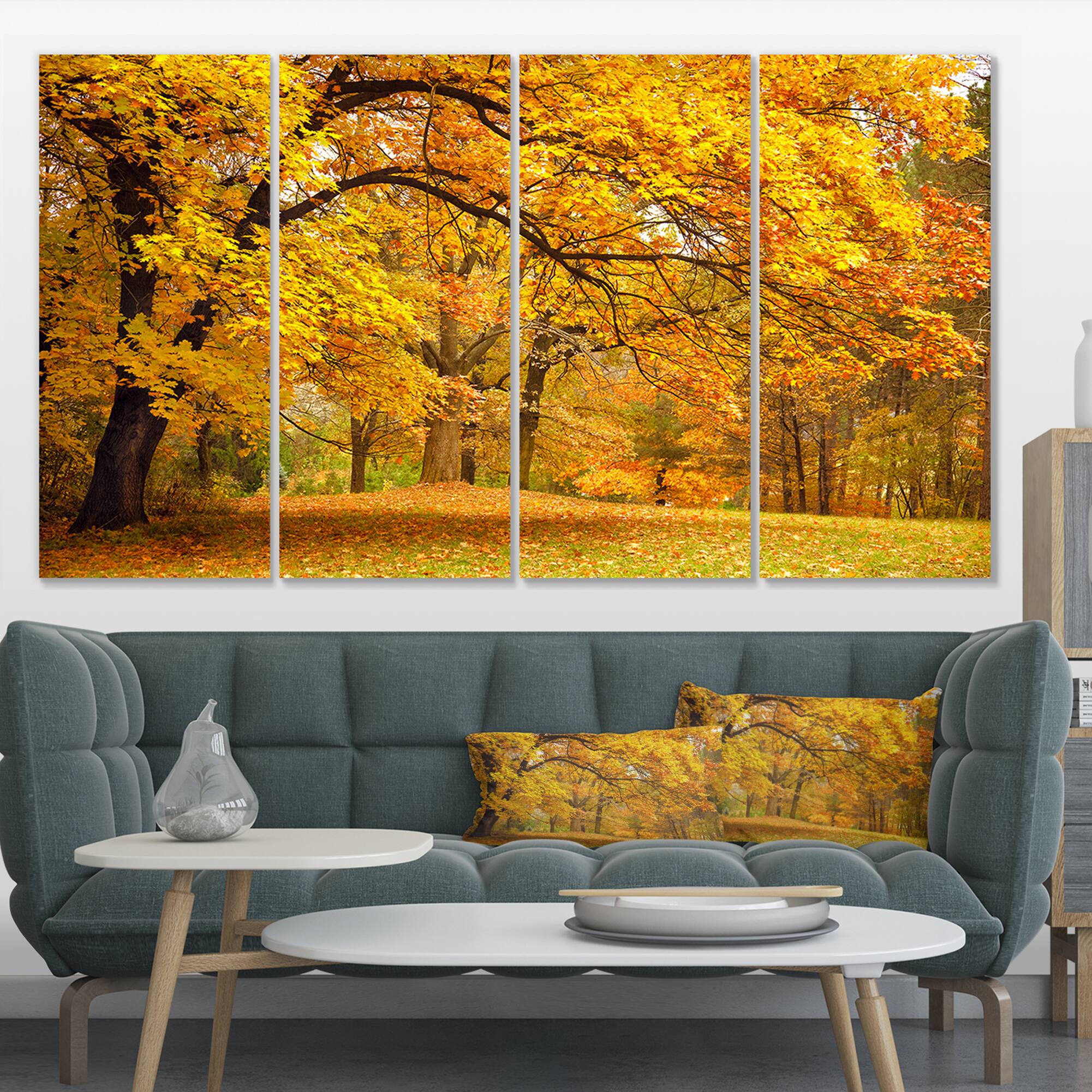 Designart - Golden Autumn Forest - Landscape Photography Canvas Print