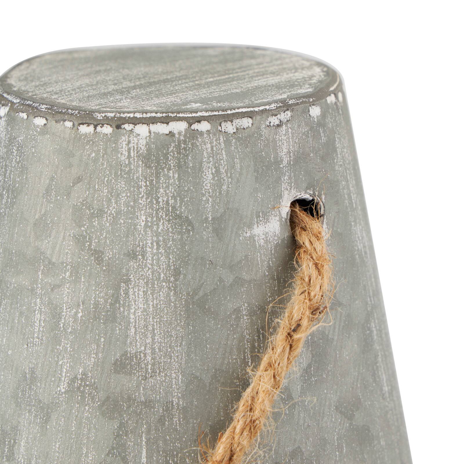 Gray Metal Buoy Striped Sculpture with Rope Handles Set