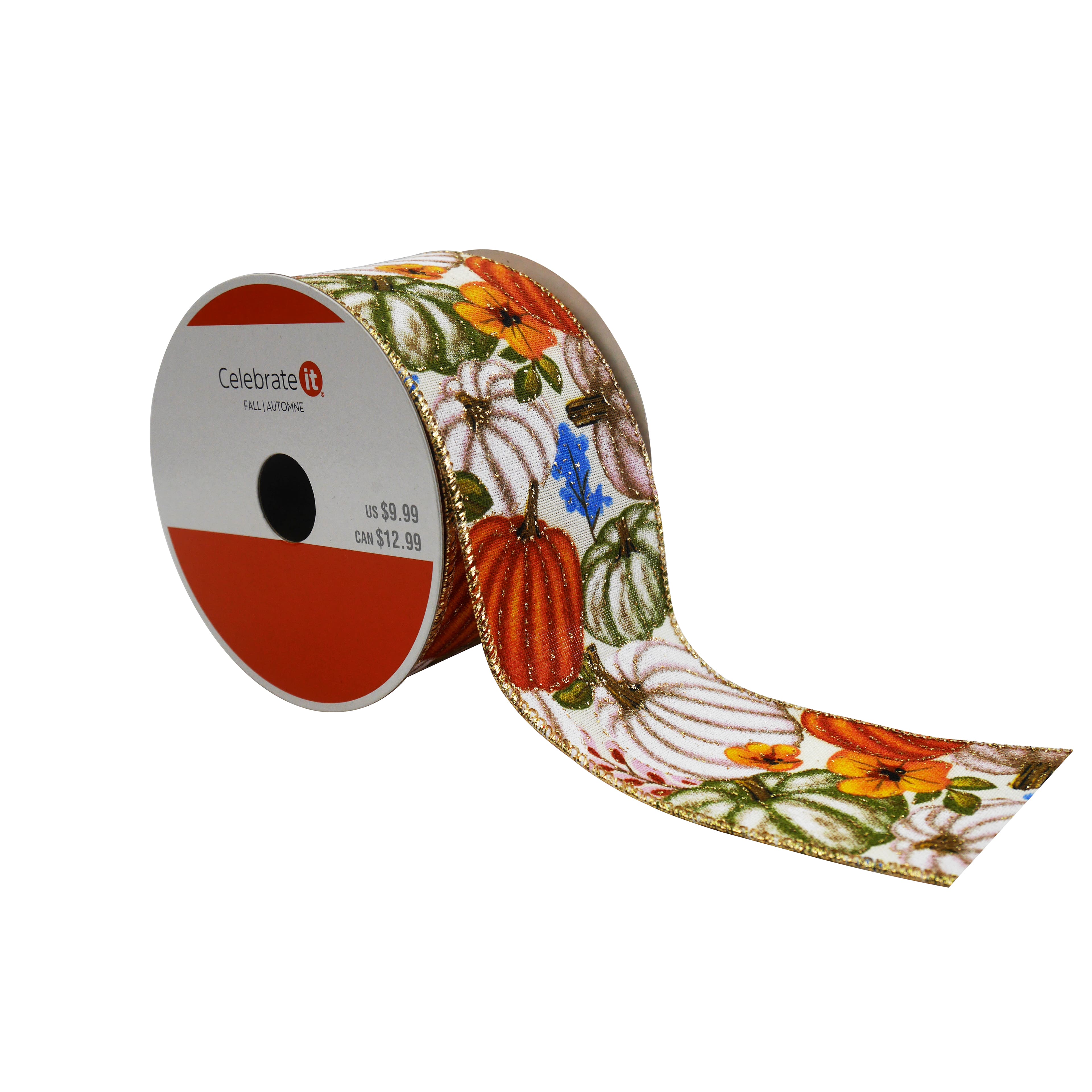 2.5&#x22; x 6.6yd. Pumpkin Faux Linen Wired Ribbon by Celebrate It&#xAE;