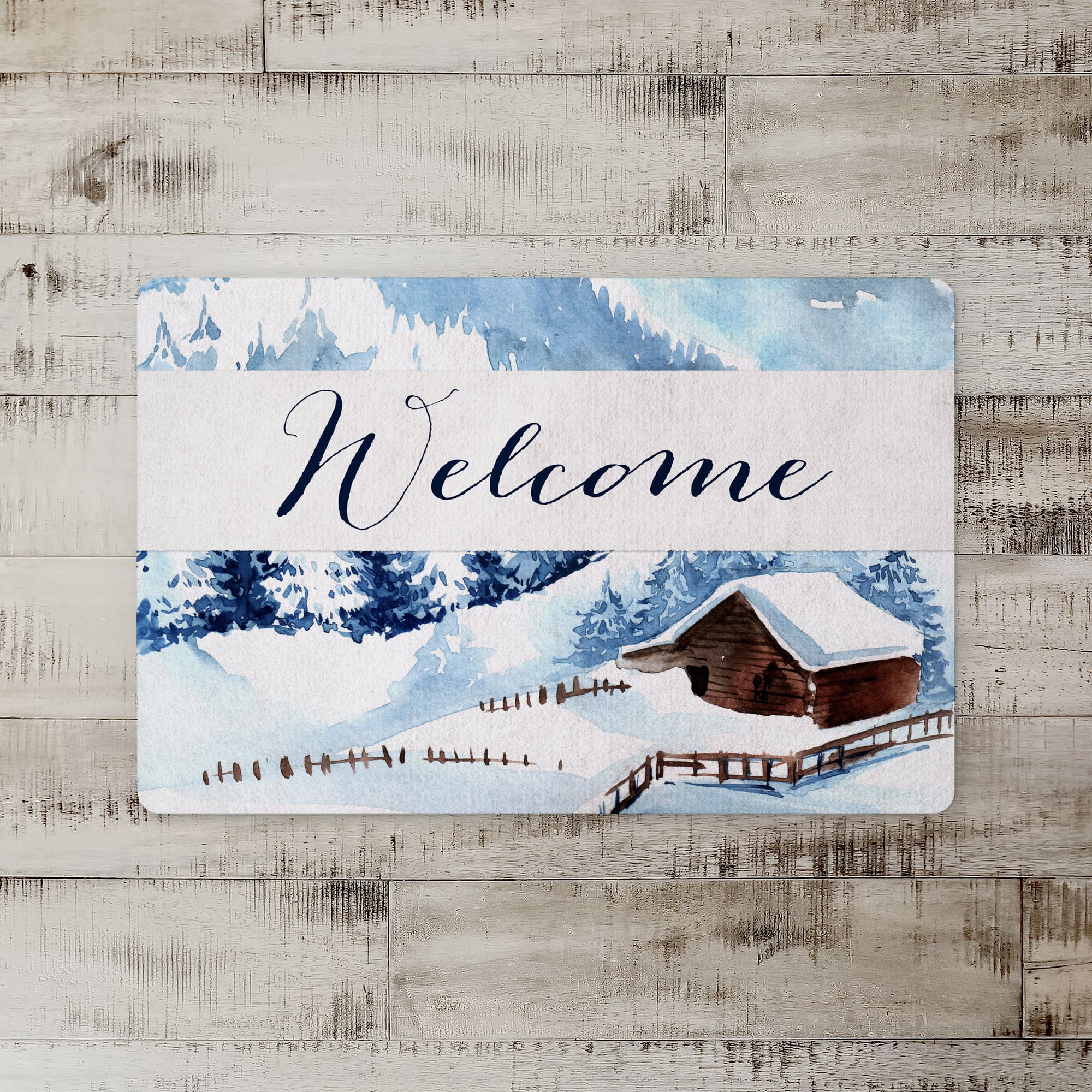 Welcome Snowy Cabin 27x18 Floor Mat