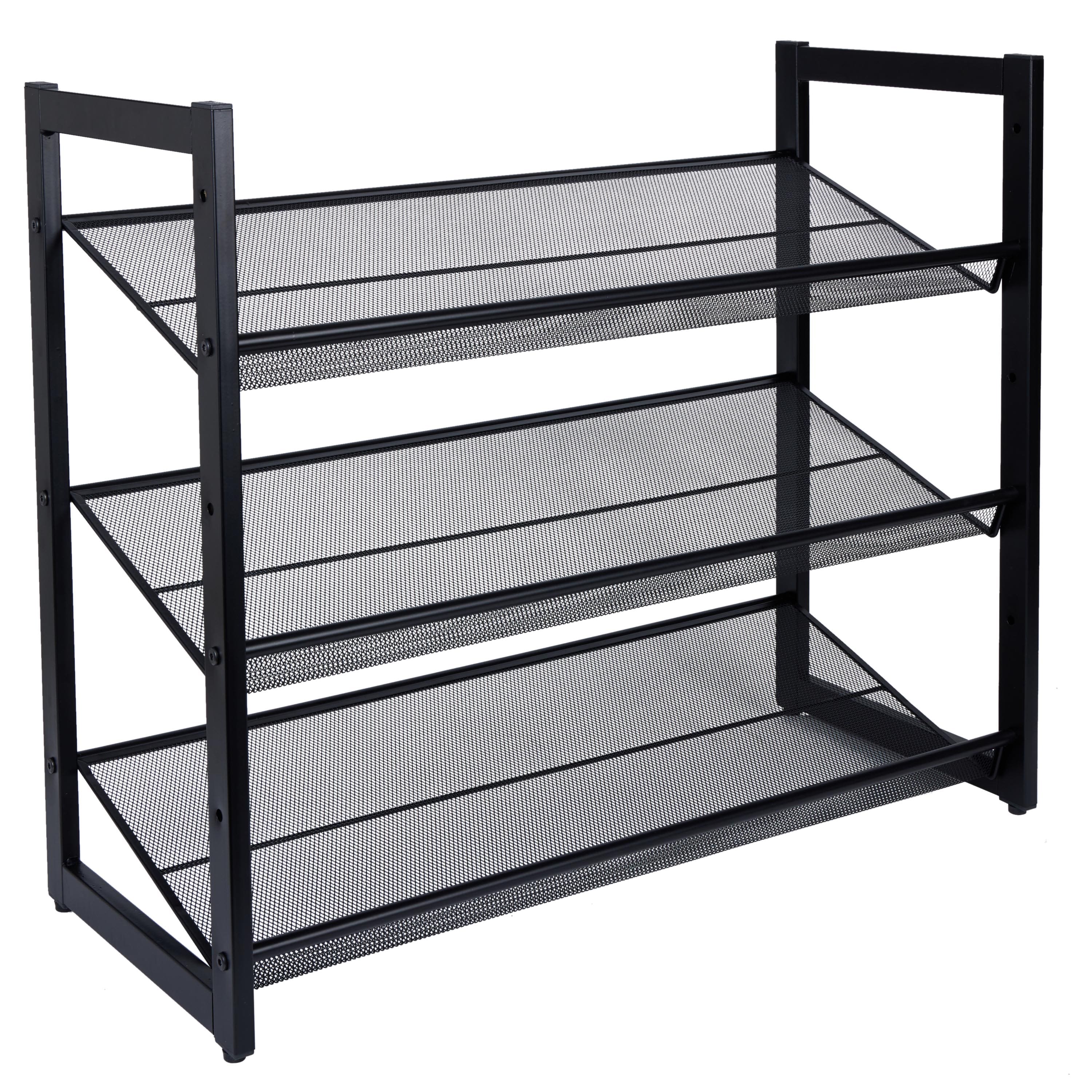 Organize It All 30" Wide Black 3 Tier Adjustable Mesh Shoe Rack