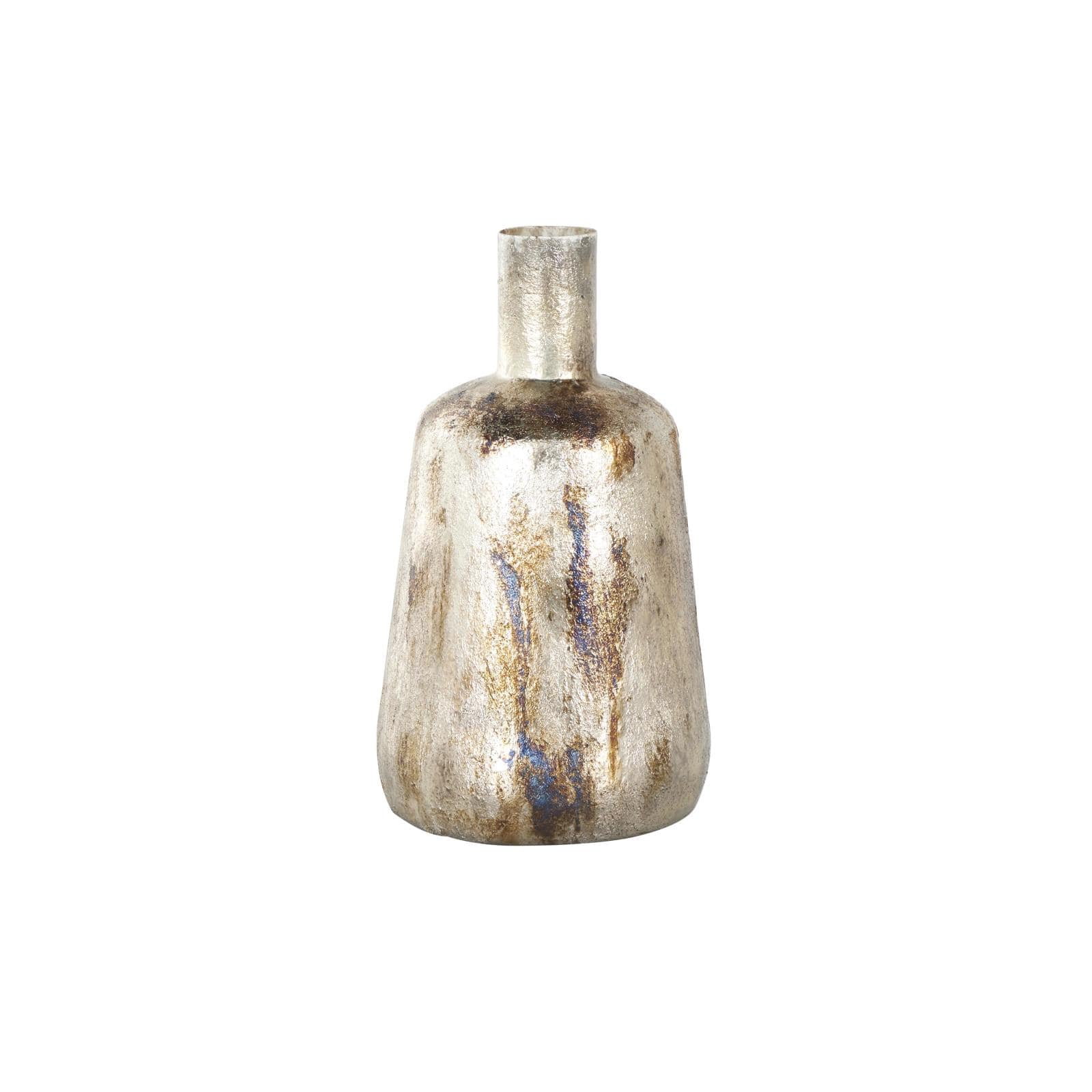 Bronze & Cream Foiled Metal Vase with Blue Accents