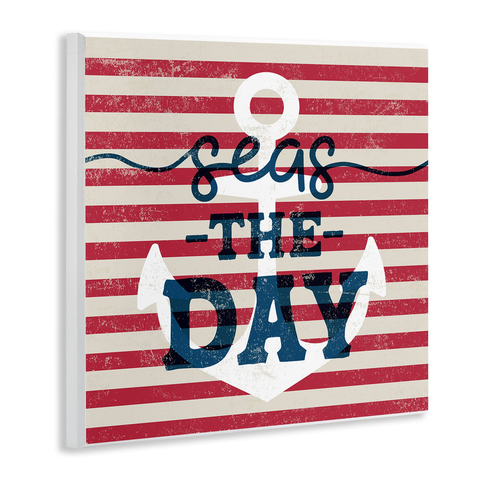 Stupell Industries Seas The Day Americana Anchor & Flag Phrase Wall Plaque Art