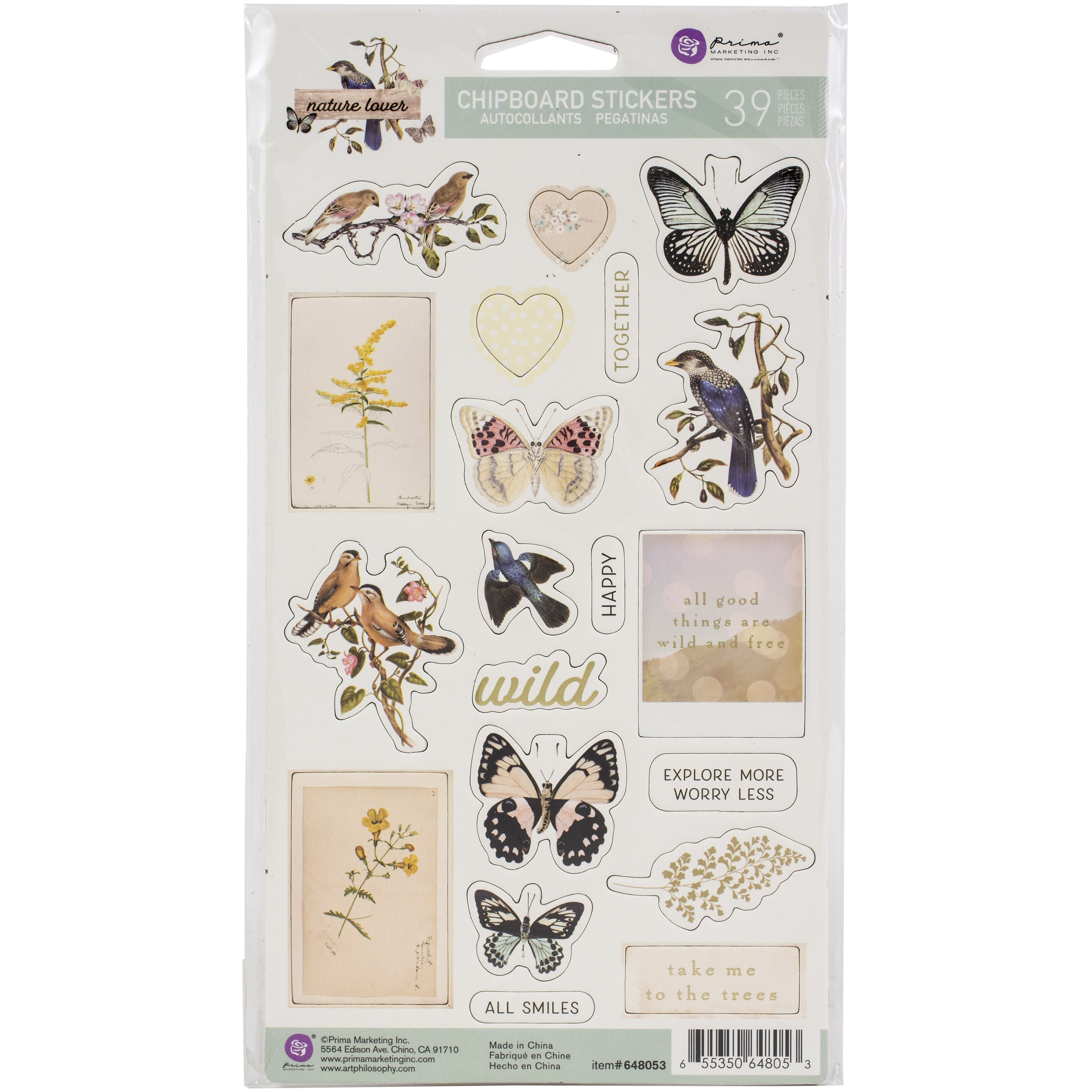 Nature Lover Collection Chipboard Stickers – 39 pcs w/ foil details – Prima  Marketing Inc