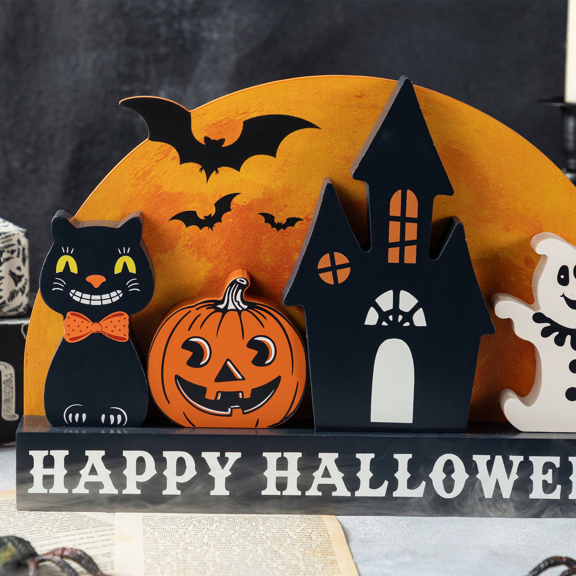 Glitzhome® 12"L HAPPY HALLLOWEEN Wooden Table Block Set