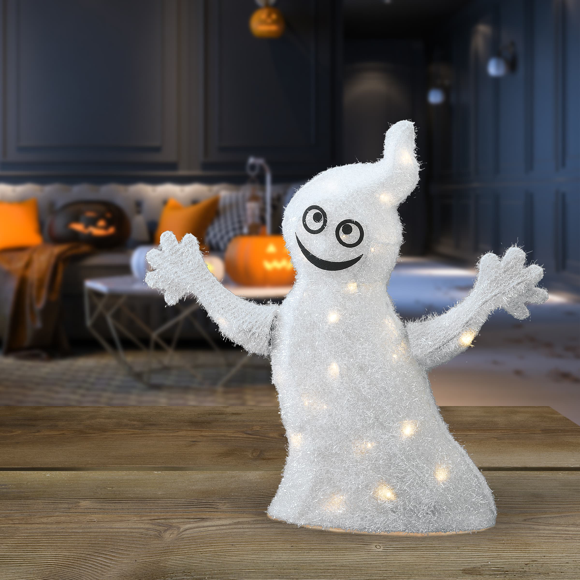 18" White LED Smiling Ghost Halloween Decor