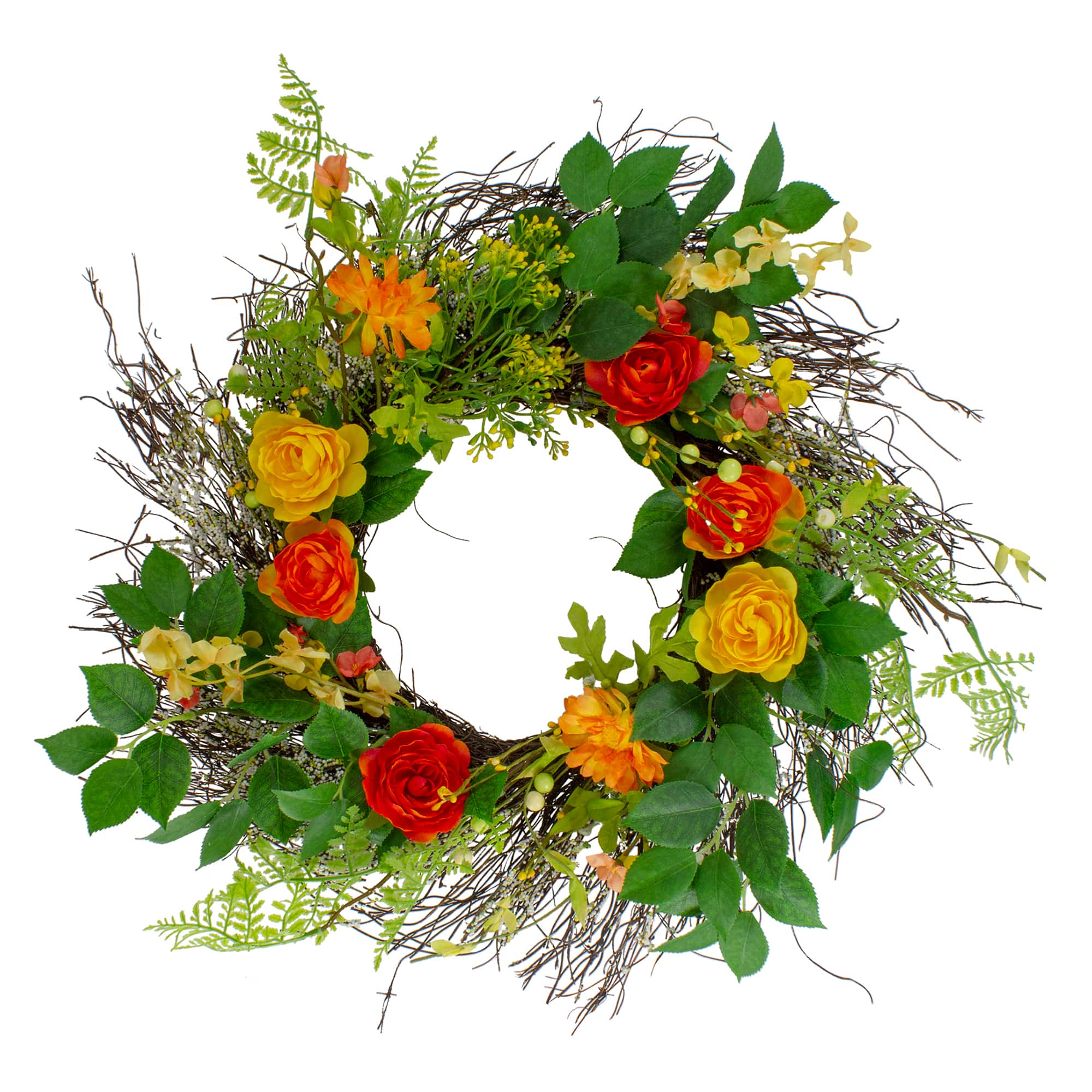 20&#x22; Orange &#x26; Yellow Ranunculus &#x26; Rose Floral Spring Wreath