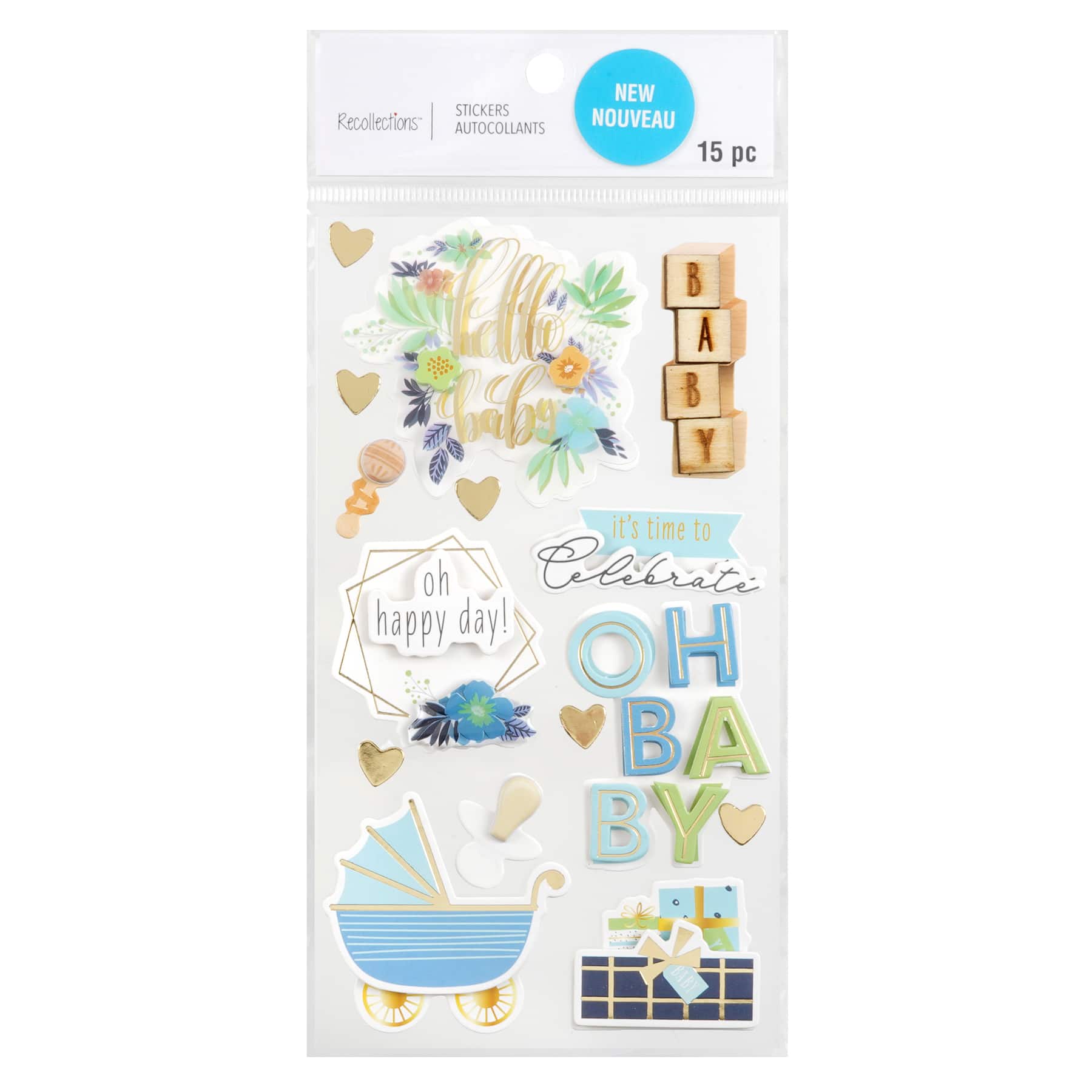 12 Pack: Blue Hello Baby Stickers by Recollections&#x2122;