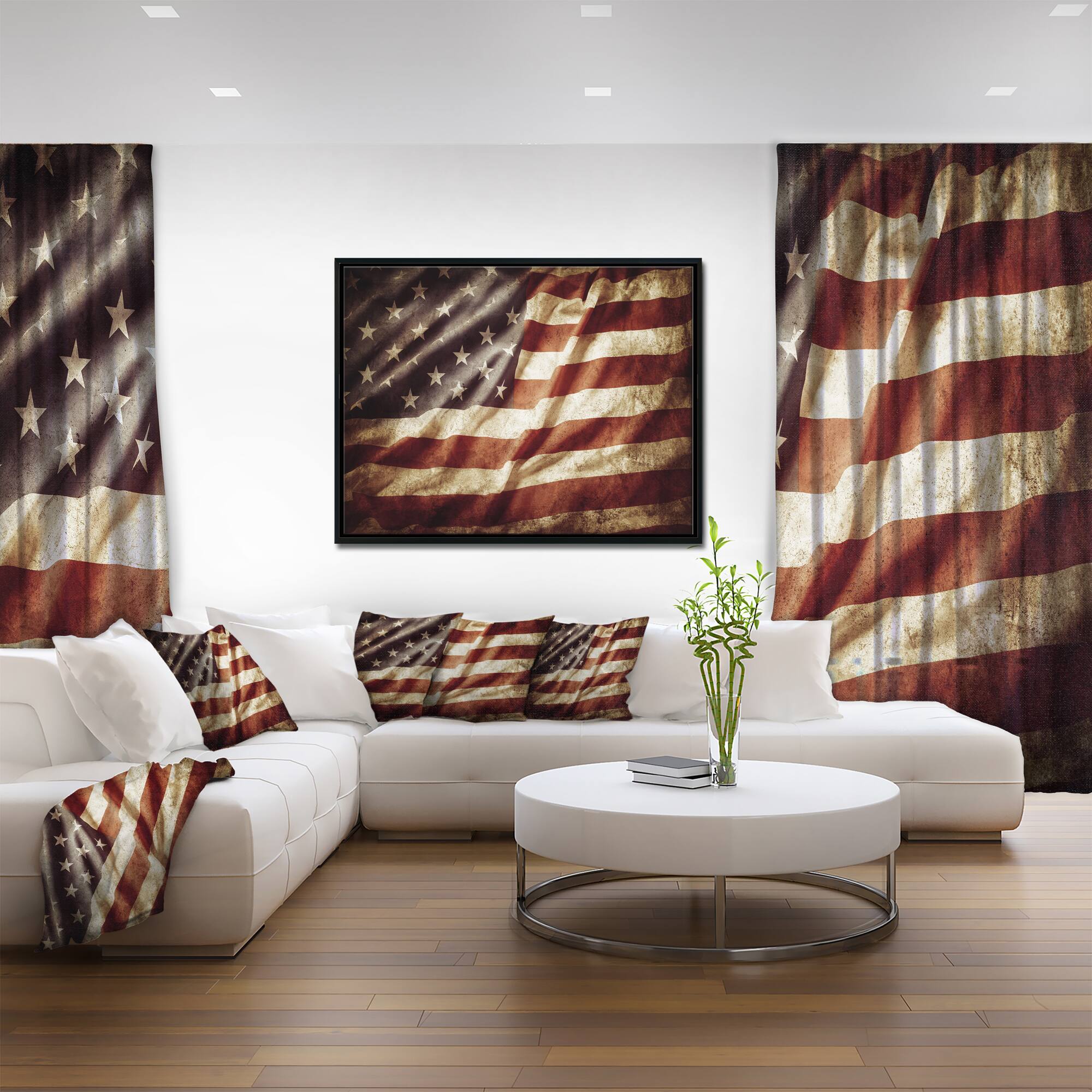 Designart - American Flag - Contemporary Framed Canvas Art Print