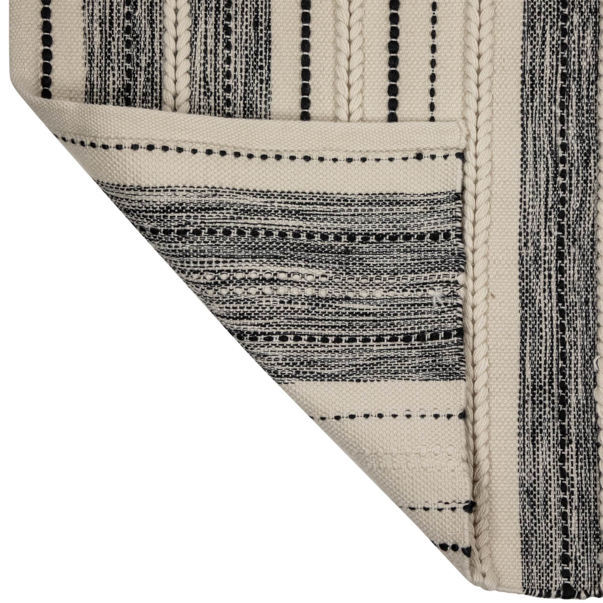 Cream & Black Handloom Woven Throw Rug, 3.5ft. x 2ft.