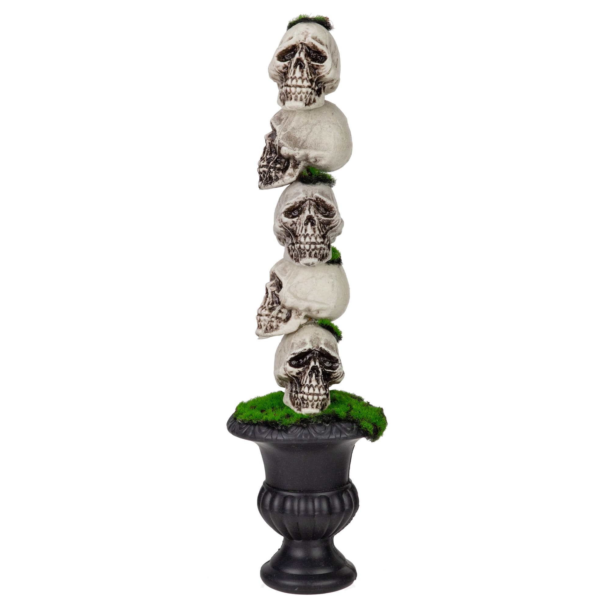 16&#x22; Skull Tower Topiary in Urn Halloween Decoration