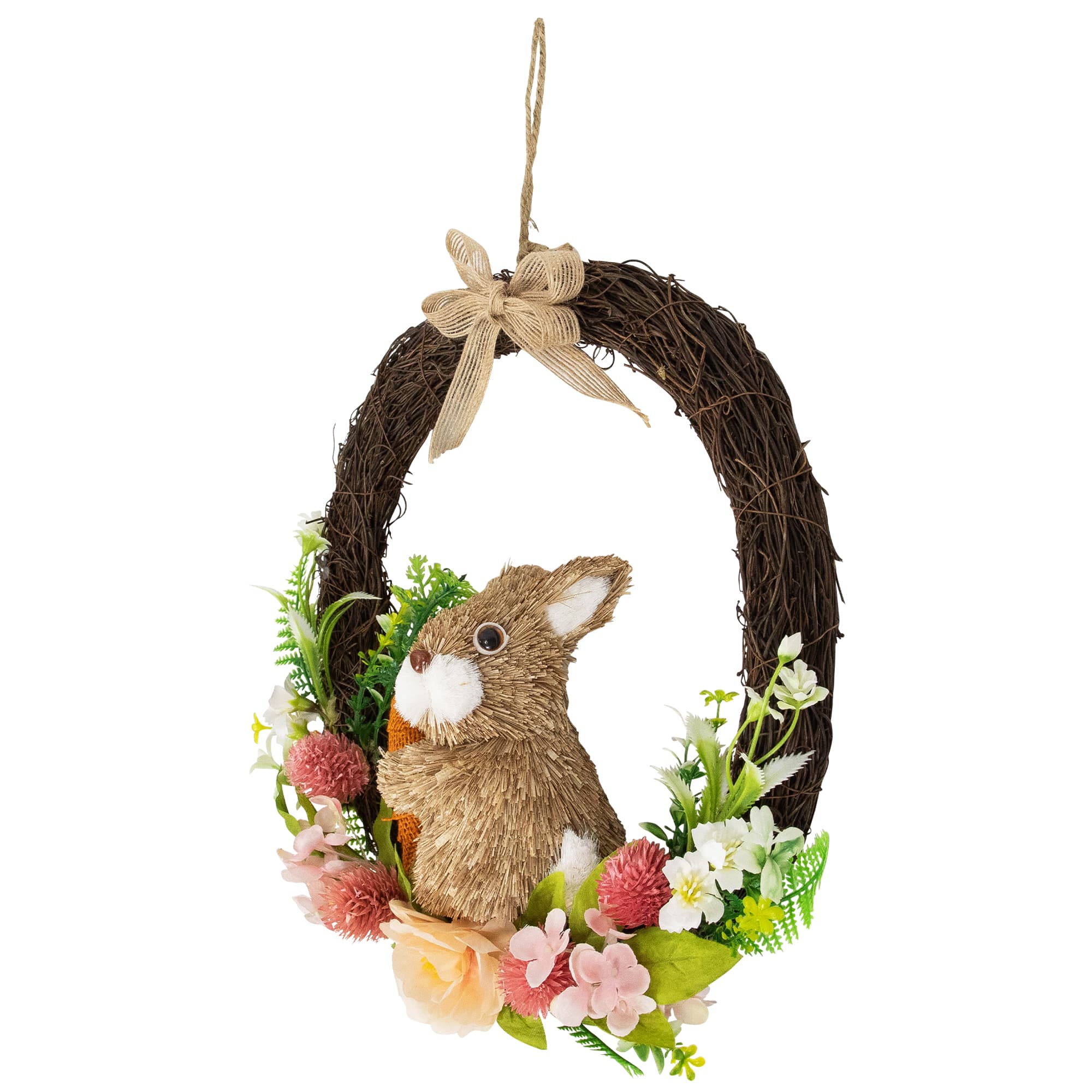 12" Floral Grapevine Spring Easter Wreath with Rabbit